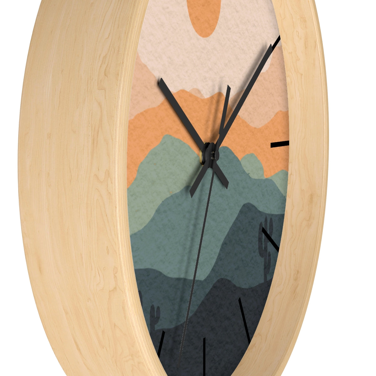 Boho Desert Landscape Wall Clock - Silent Non-Ticking, Modern Farmhouse Decor for Living Room, Bedroom, Nursery - Midwest Inspired Wall Art with Wooden Frame