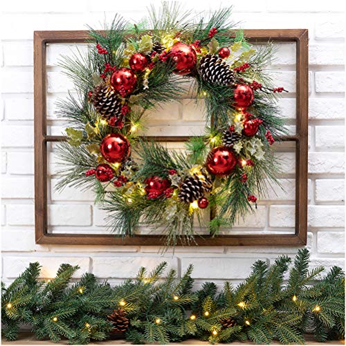 Red Wreath & Wood Frame
