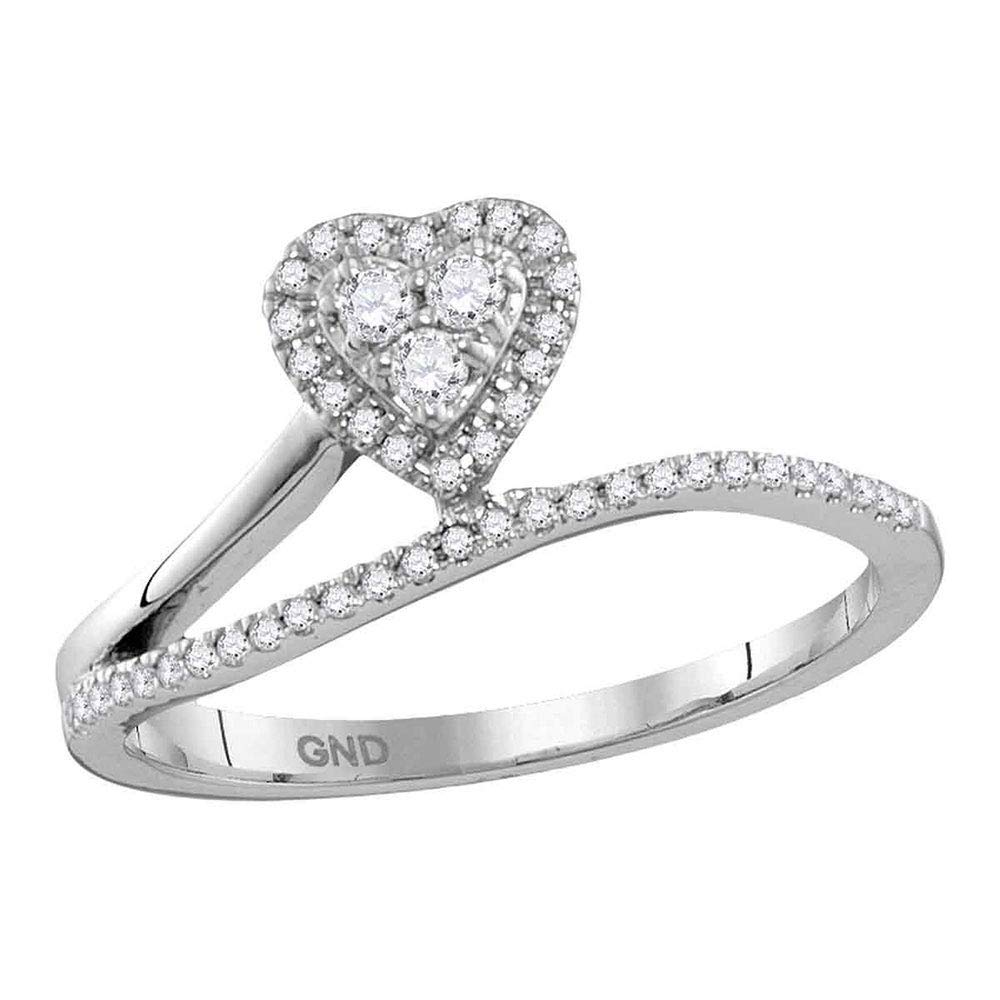 Dazzlingrock 10K White Gold Women's Round Diamond Heart Band Ring - 1/5 CTW, Elegant & Dainty Jewelry for Valentine's Day, Anniversary & Wedding Gifts