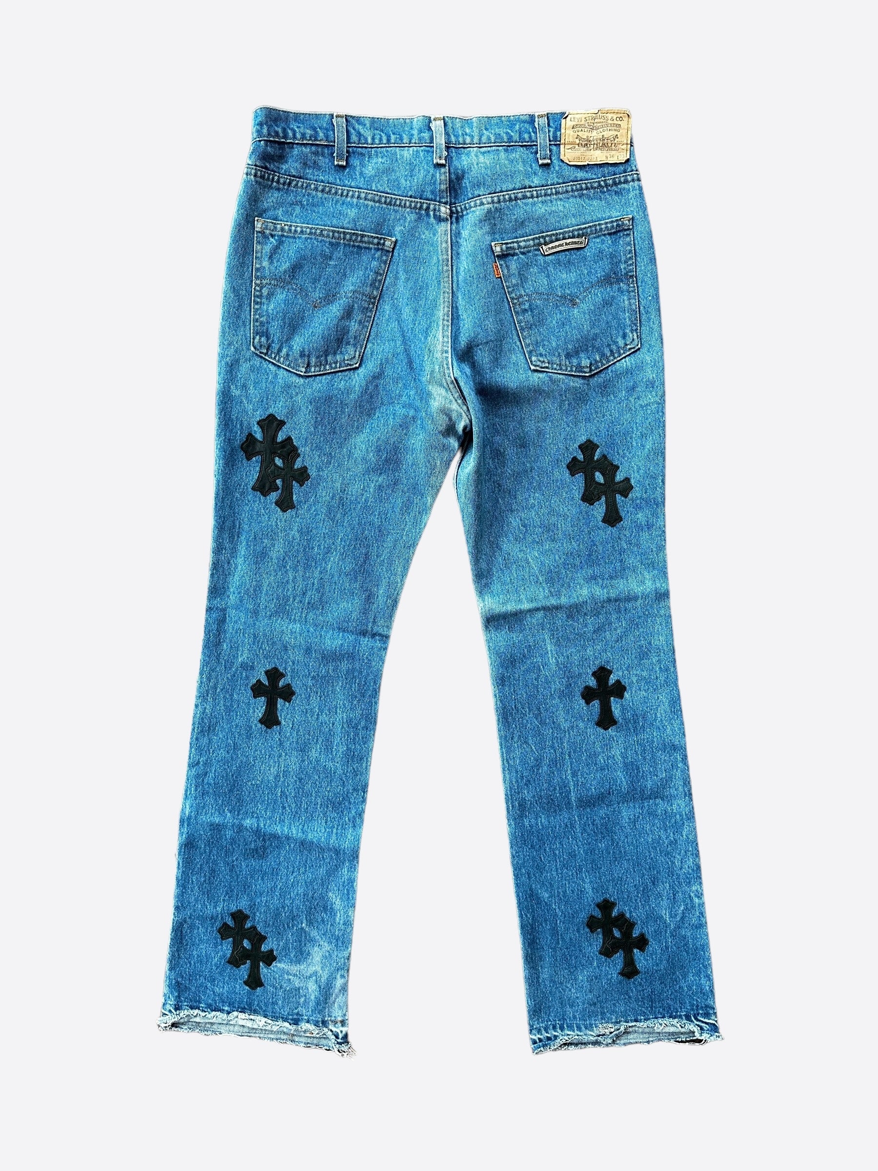 Chrome Hearts x Levi's Blue & Black Cross Patch Denim Jeans for Men - Stylish Vintage Streetwear for Casual Outfits and Night Out