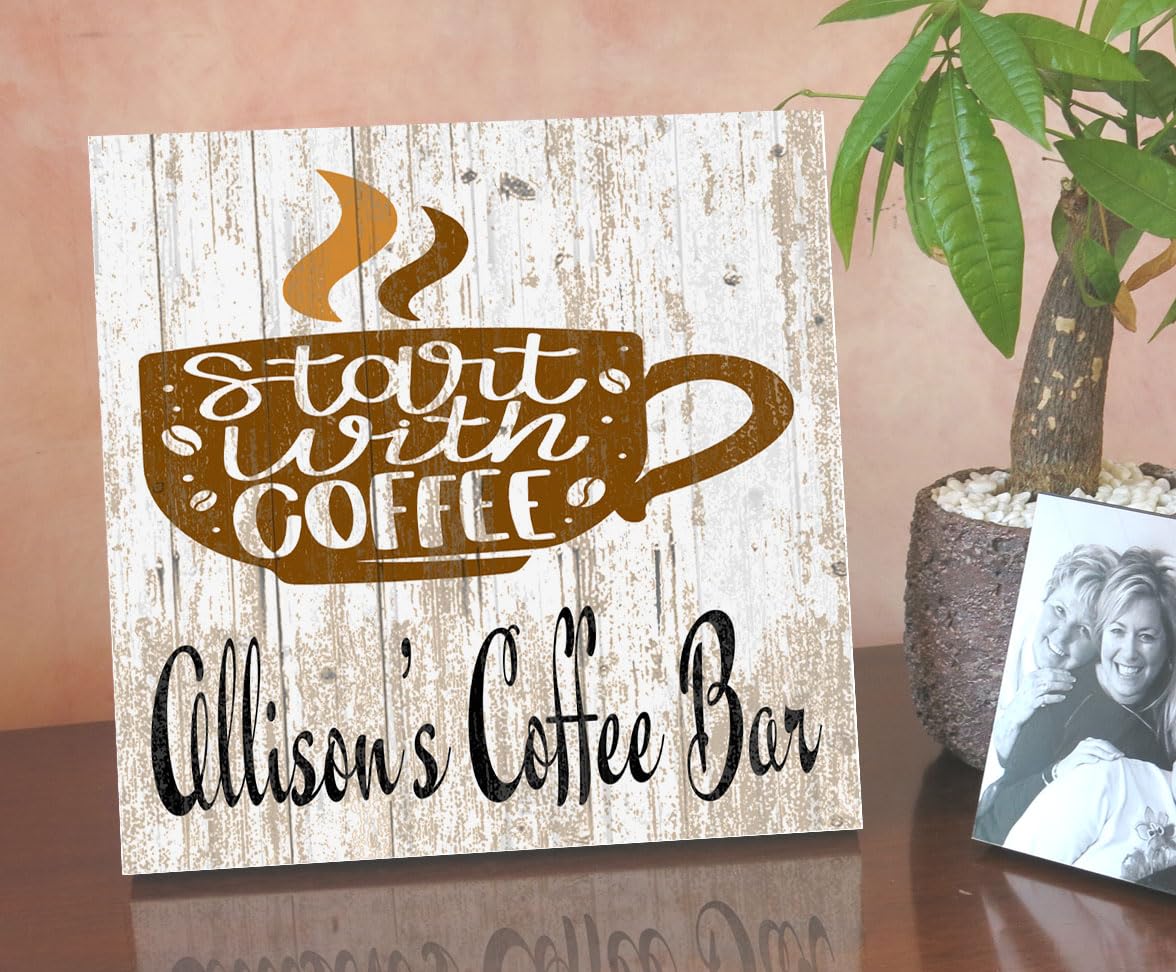 Personalized Wooden Kitchen Sign for Coffee Lovers - Custom Wall Decor for Coffee Bar, Home Office & Housewarming Gift - Perfect for Farmhouse & Rustic Home Decor
