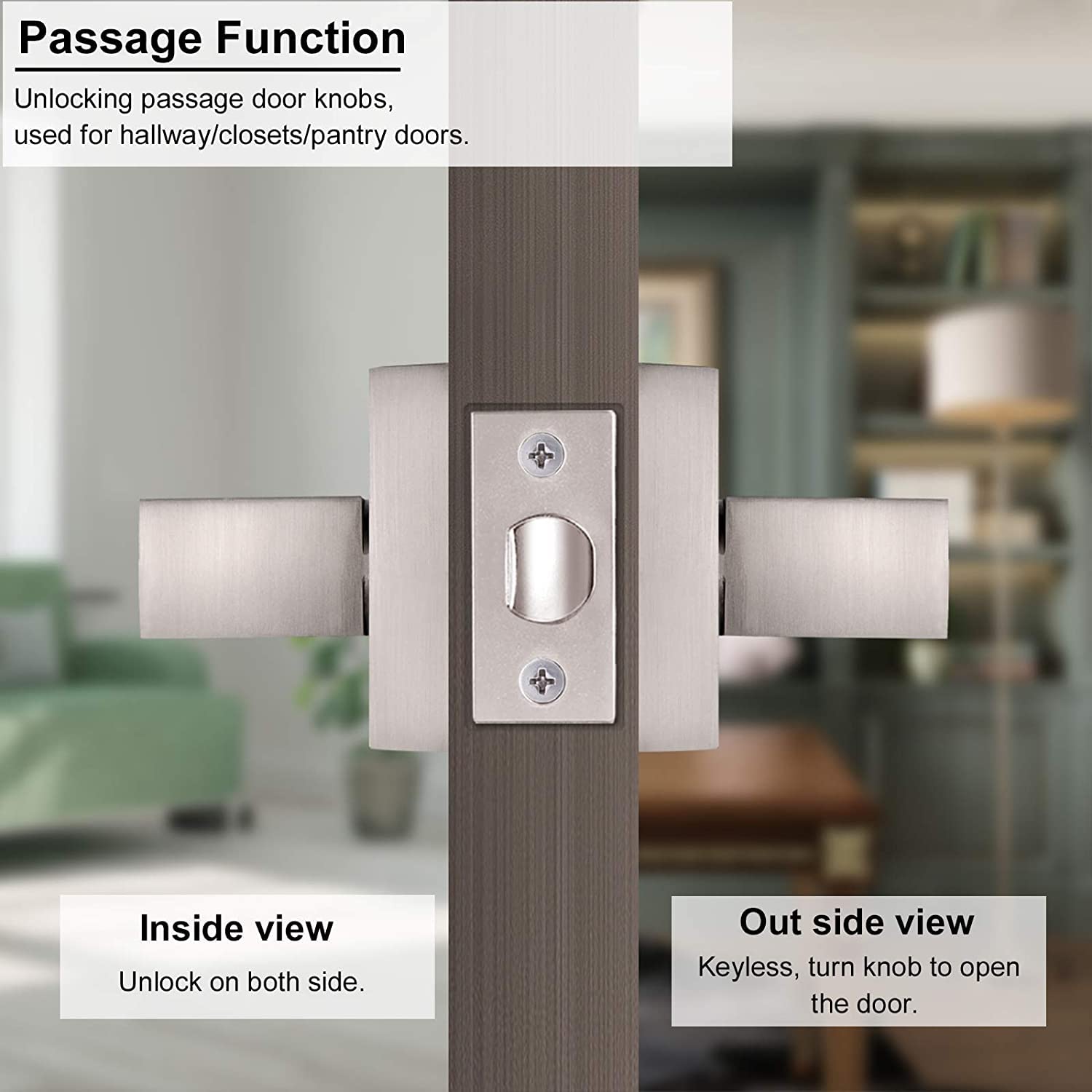 10 Pack Heavy Duty Passage Door Handle - Keyless Satin Nickel Finish, Square Reversible Door Lever for Hallway, Closet & Interior Doors | Durable Hardware for Home, Office & Commercial Use