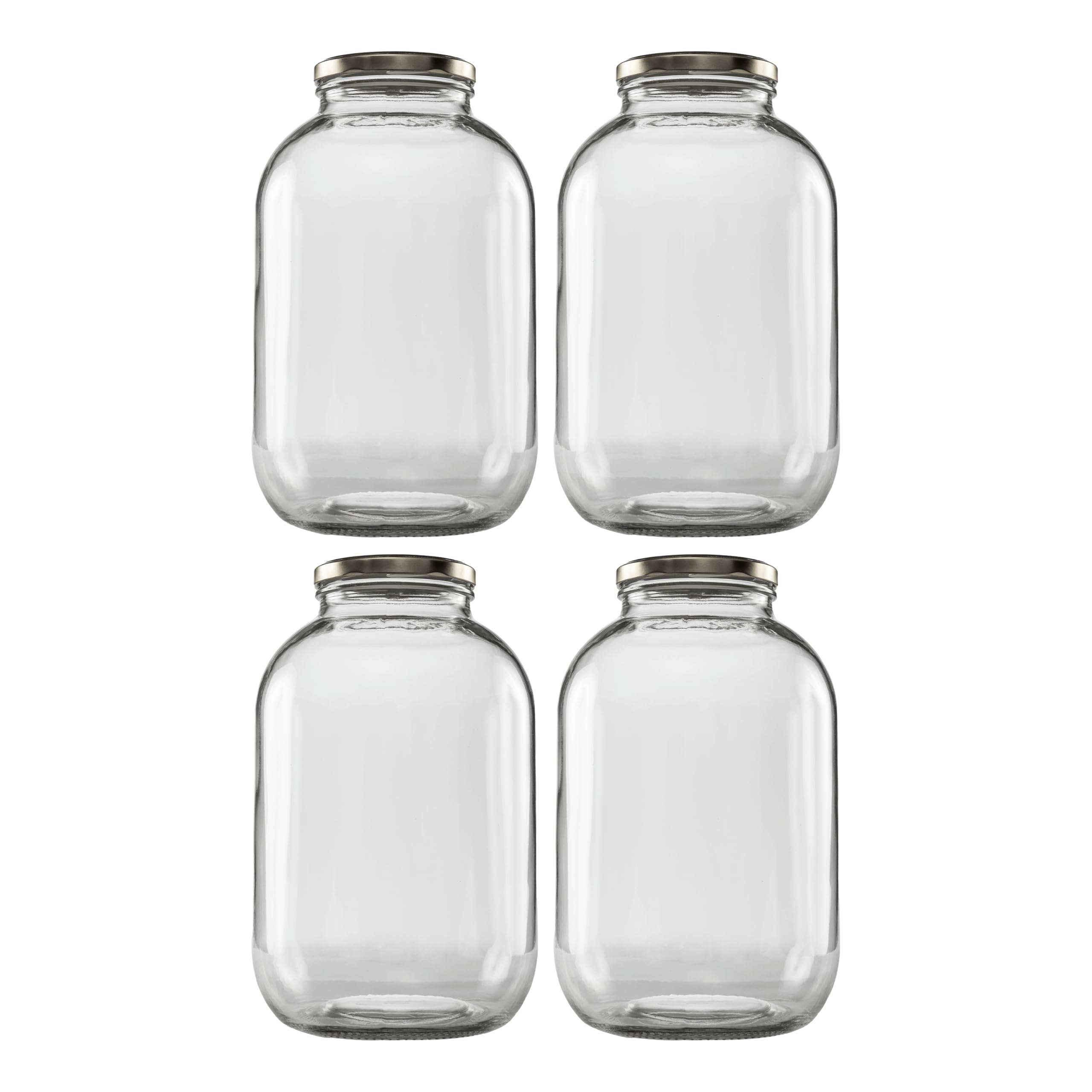 1 Gallon Glass Wide Mouth Jar with Gold Cap Metal Lug Lid (128oz, 4 Pack) - Perfect for Canning, Fermenting, Food Storage & DIY Crafts