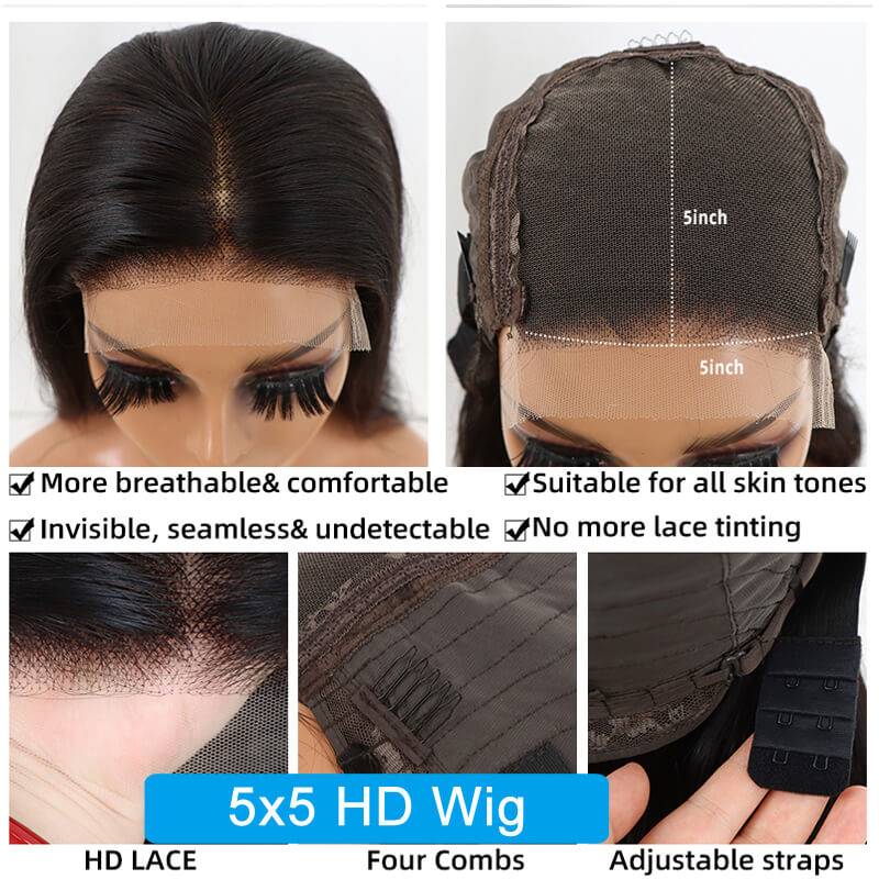 Eullair 5x5 HD Lace Closure Human Hair Wig for Women - 10-30 Inches Natural Straight/Curly/Wavy Hair - Invisible Lace Front Wig for Daily Wear & Special Occasions