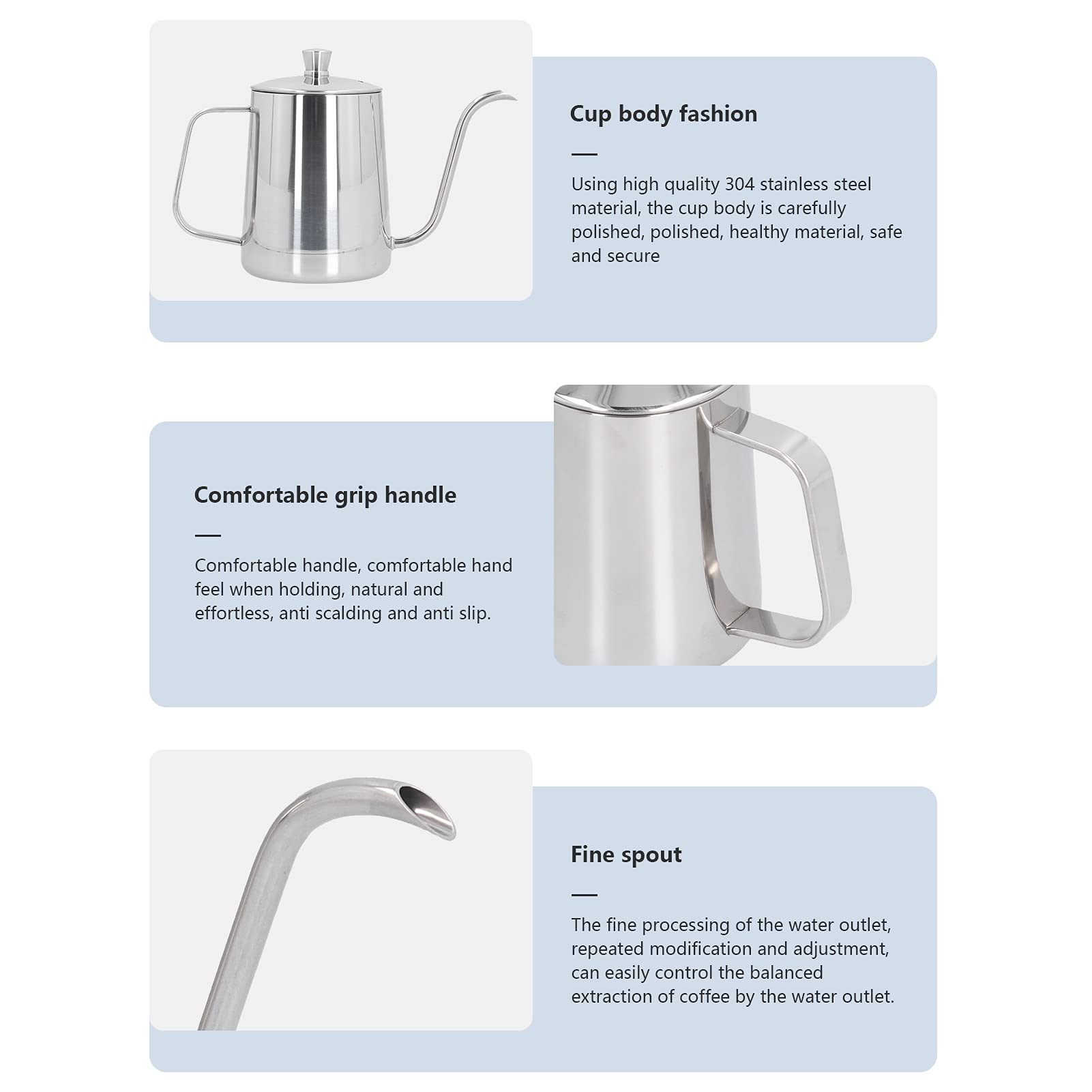 Stainless Steel Gooseneck Kettle 600ml - Perfect for Pour Over Coffee & Home Brewing