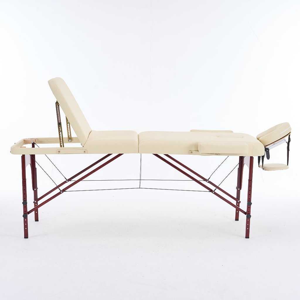 4-Section Thick Wooden Portable Massage Table - Greenlife Master (Cream/Black) MTW131 - Perfect for Home Spa, Professional Massage Therapy & Relaxation Sessions