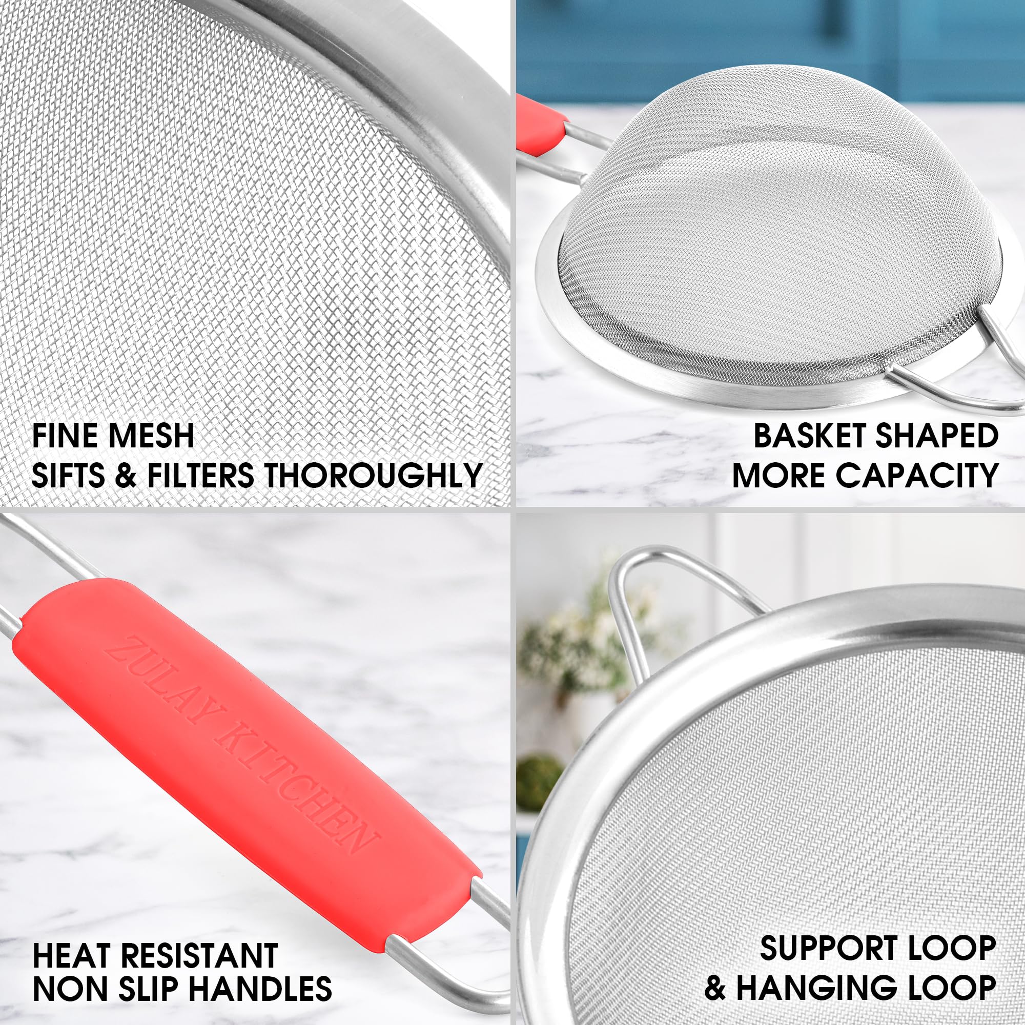 Premium Stainless Steel Strainer Set - 3 Fine Mesh Sieves for Cooking & Baking