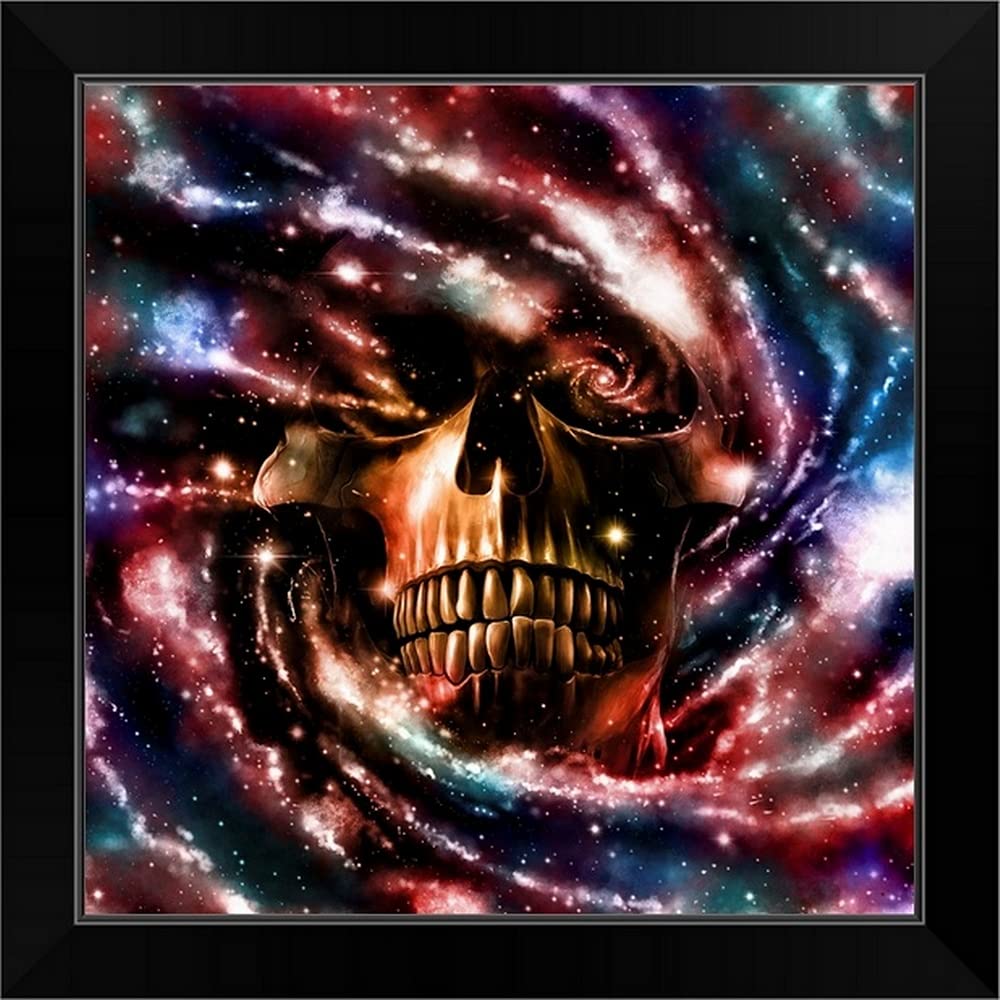 Space Skull II Black Framed Wall Art Print - Gothic Skull & Bones Decor for Home, Office & Halloween - Unique Dark Aesthetic Poster for Living Room, Bedroom & Man Cave