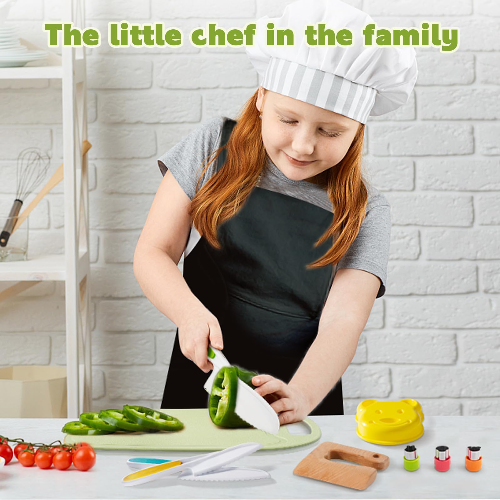 10-Piece Toddler Knife Set - Kids Safe Knives for Real Cooking, Montessori Kitchen Tools with Cutting Board, Apron, Sandwich Cutter & Fruit Cutters - Perfect for Early Learning, Snack Prep & Family Cooking Activities