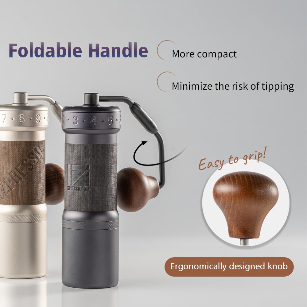 1Zpresso K-Ultra Manual Coffee Grinder - Premium Stainless Steel Conical Burr, Foldable Handle & Numerical Adjustable Settings for Espresso, French Press, Pour Over - Portable with Carrying Case - Perfect for Home, Office & Travel Coffee Brewing