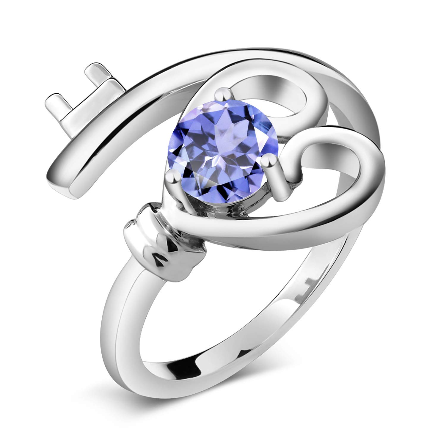 925 Sterling Silver Blue Tanzanite Heart Key Ring for Women - 0.46 Ct Round Gemstone Birthstone Jewelry (Sizes 5-9) | Perfect Gift for Valentine's Day, Anniversary & Mother's Day