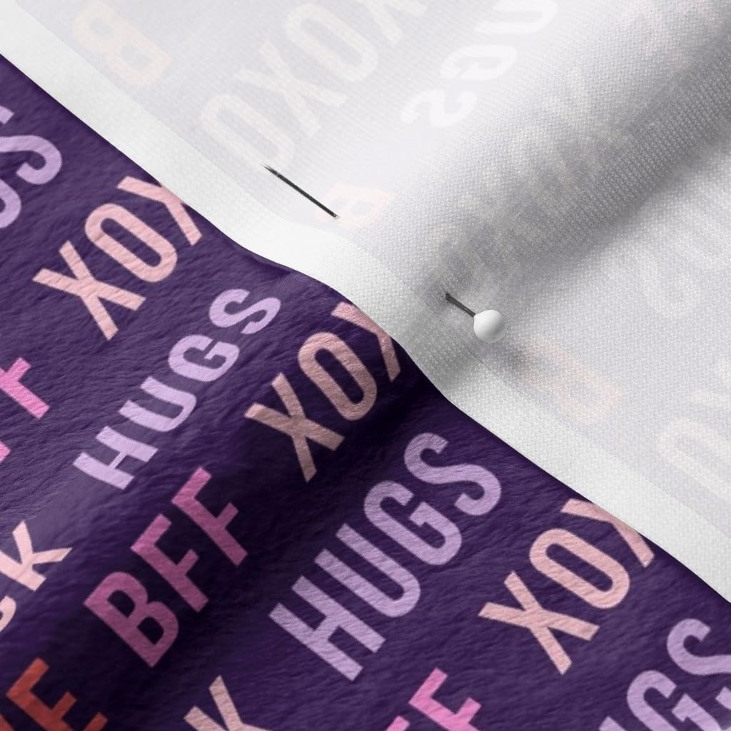 Micro Scale Typography Dark Purple Cute Love Trendy Valentine's Printed Minky Fabric by The Yard - Soft Plush Material for Sewing Baby Blankets, Quilt Backing & DIY Projects - Perfect for Nursery Decor, Gift Making & Home Crafts