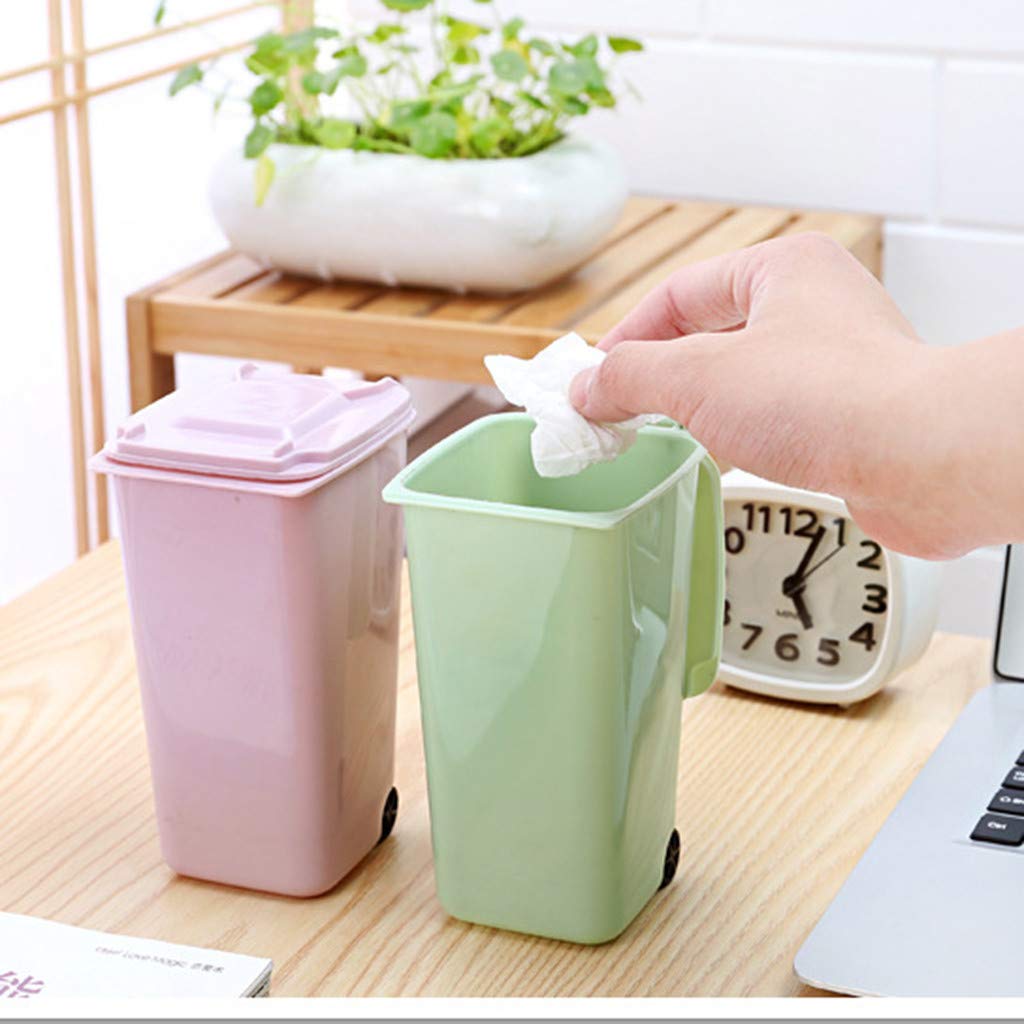 Mini Desk Trash Bin - Small Plastic Wastebasket for Office, Home & Dorm - Desktop Organizer with Pen/Pencil Holder (Blue) - Perfect for Workspace, Study Table & Bedroom Organization