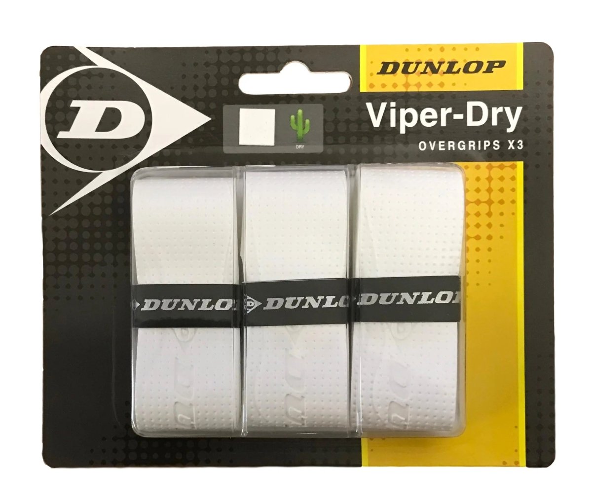 Dunlop Viper Dry Overgrips - White | Tennis & Racquet Sports Grip for Enhanced Sweat Absorption & Comfort | Perfect for Tennis, Badminton & Squash Players