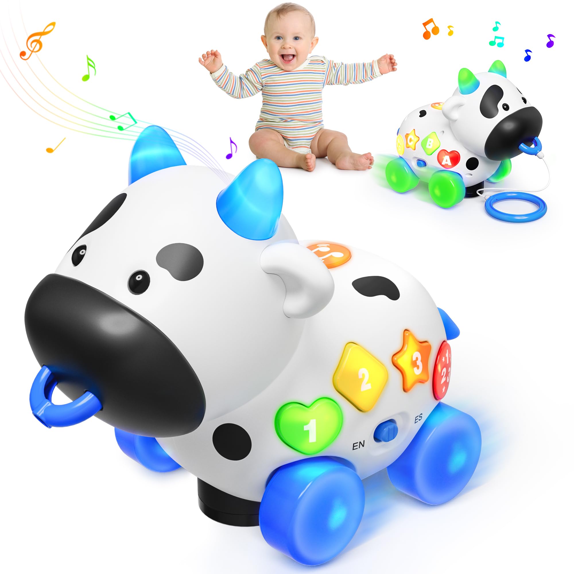 Bilingual Cow Musical Toy for 1 Year Old - Baby Learning & Crawling Gift for Birthdays & Toddlers (6-18 Months) - Perfect for Playtime & Early Development