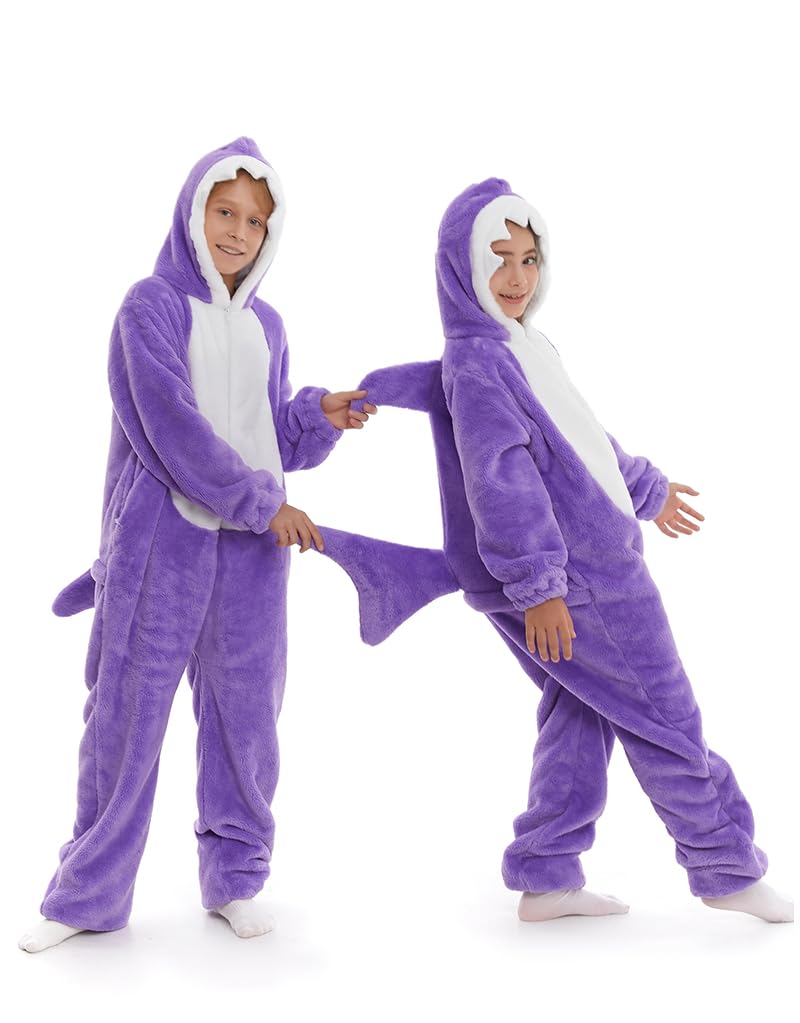 Premium Double-Sided Flannel Shark Onesie with Hoodie for Kids - Soft & Cozy Baby Pajama Set (Blue/Gray) - Perfect for Sleepovers, Winter Nights & Family Photo Shoots