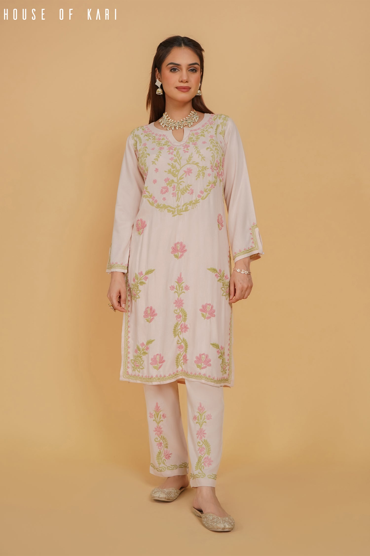 Elegant Chikankari Kurta Set in Rayon - Beige | Traditional Indian Embroidered Dress for Women | Perfect for Festivals, Weddings & Casual Wear