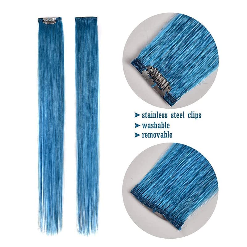 CHANDERKASH Set of 2, 18-Inch Straight Single Clip Hair Extensions with Streak Highlights for Women & Girls – Temporary Hair Color & Hair Streaks – Perfect for Parties, Cosplay & Daily Styling