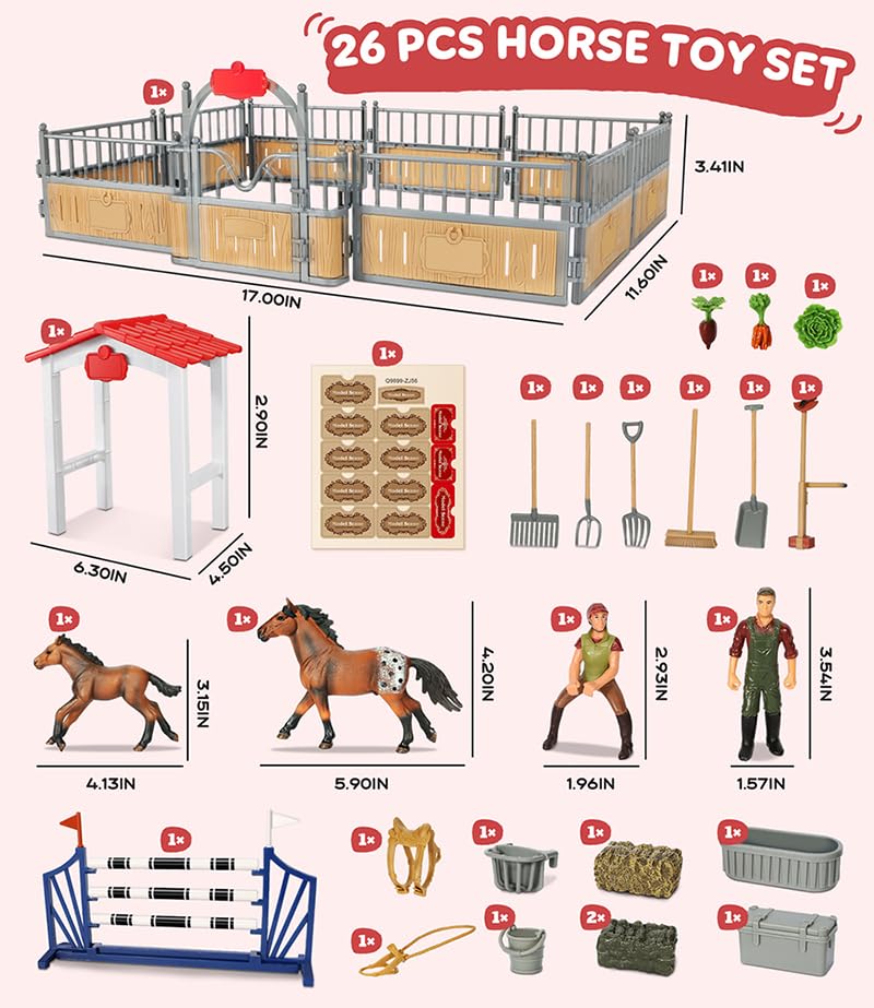 **Premium Horse Stable Playset with Rider & Farm Animals - Wooden Barn Toy Set for Kids Ages 3-10 | Pretend Play, Educational Gift for Boys & Girls | Perfect for Birthday, Farm-Themed Play & Imaginative Learning**