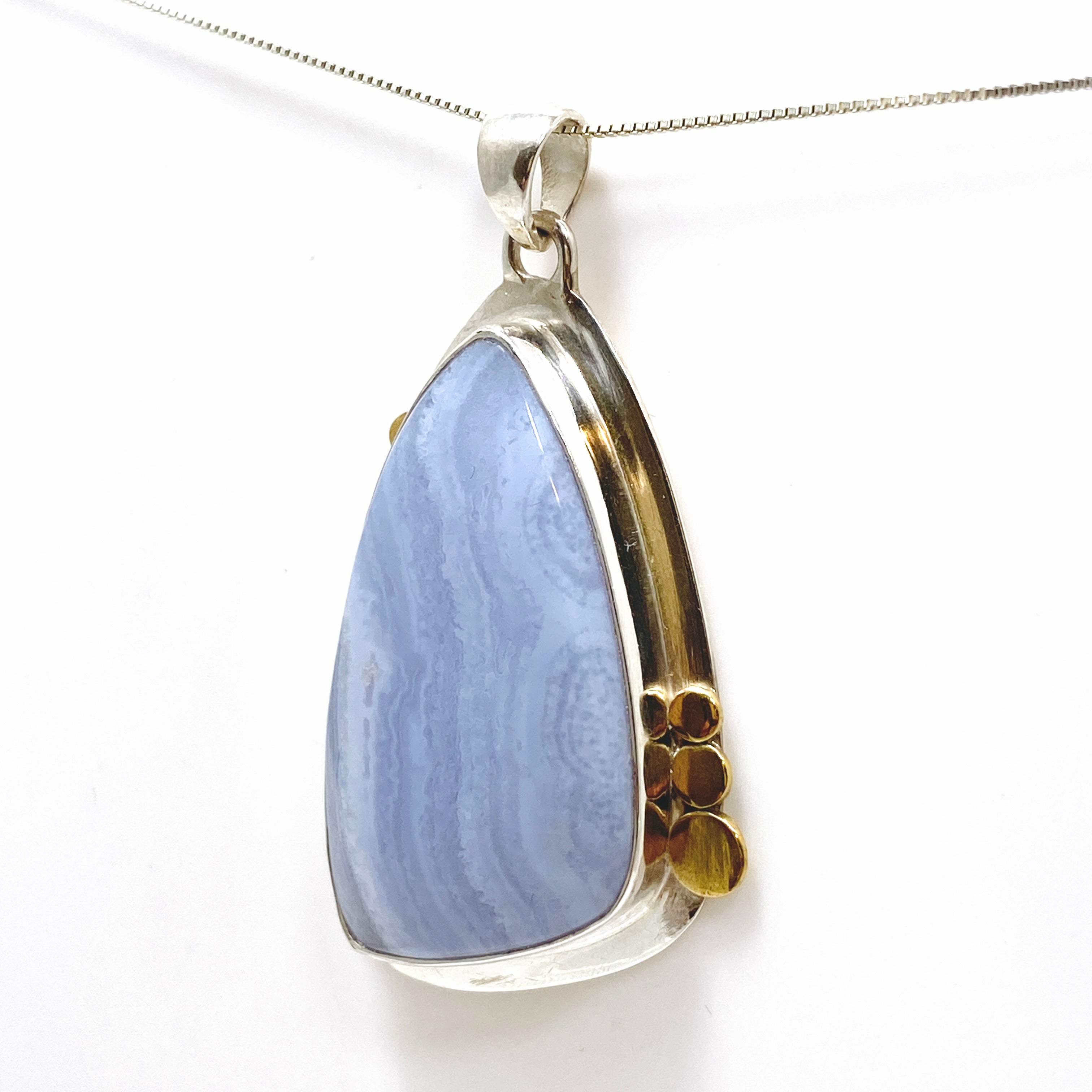 Blue Lace Agate Freeform Cabochon Pendant in Sterling Silver Setting KPGJ4835 - Elegant Jewelry for Women, Perfect Gift for Birthday, Anniversary & Special Occasions