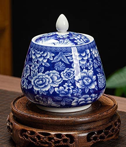 Blue and White Ceramic Candy Jar with Airtight Lid - Food Storage Container for Kitchen, Pantry, and Office Snacks