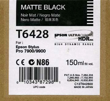 Epson T642800 Ultrachrome HDR Ink Cartridge 150ml Matte Black for Epson 7890/7900/9890/9900 Printers - Ideal for Professional Photo Printing and Fine Art Reproduction