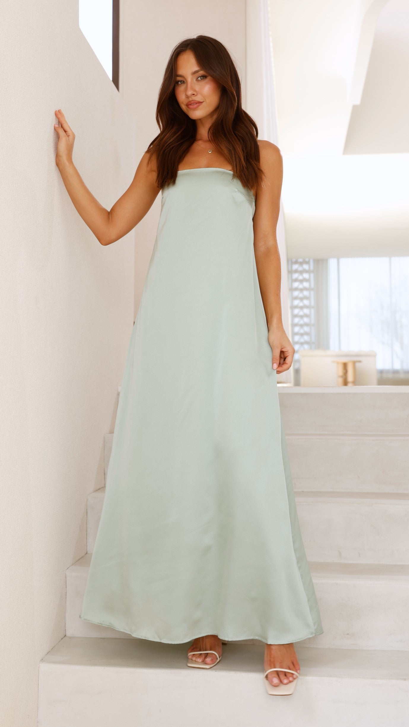 Strapless Scarf Maxi Dress in Sage Green - Flowy Summer Beach Dress for Women, Perfect for Vacations, Weddings & Outdoor Parties