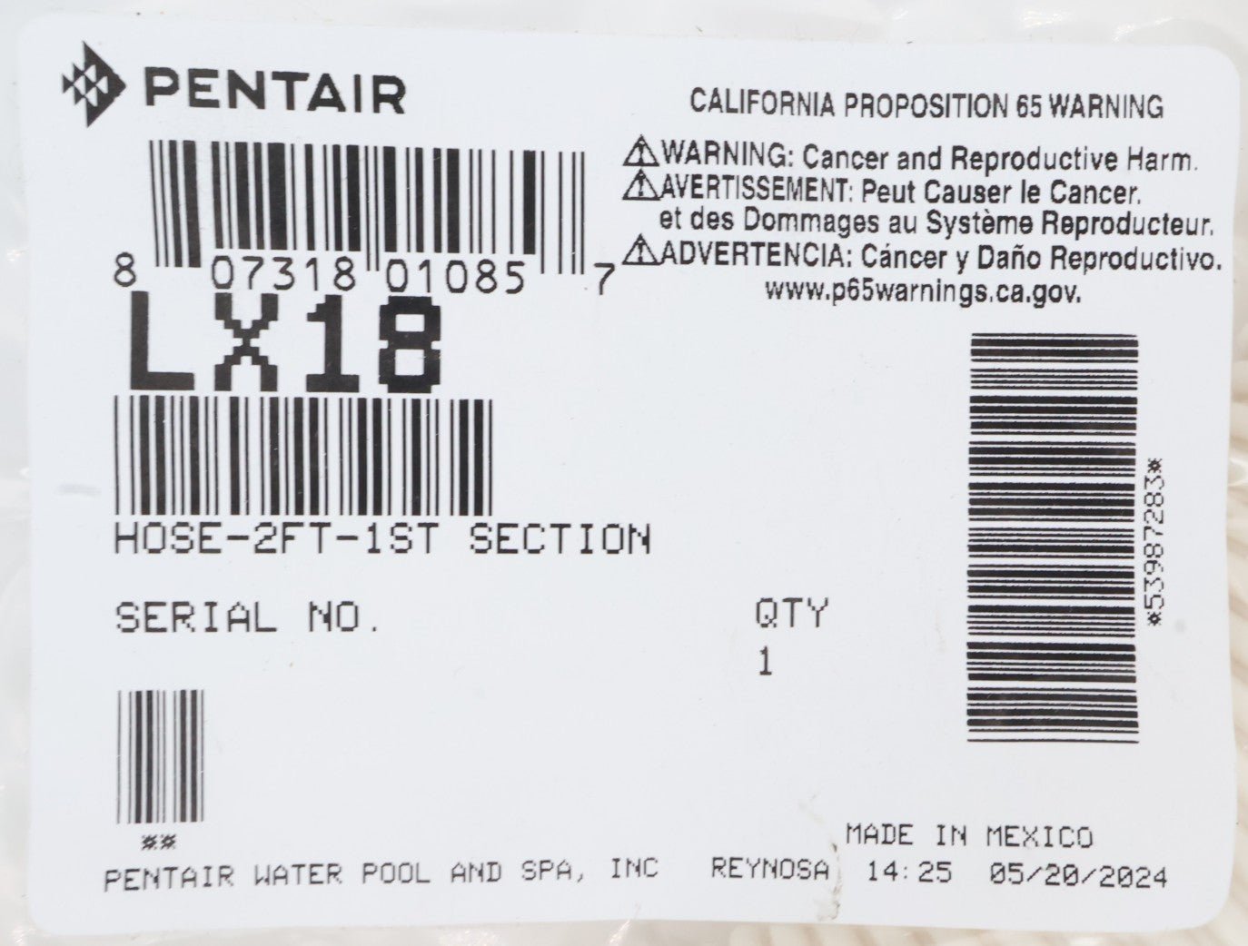 Pentair Kreepy Krauly Legend II 2' Feeder Hose LX18 - Premium Pool Cleaner Replacement Part for Inground Pools | Perfect for Maintaining Crystal Clear Water