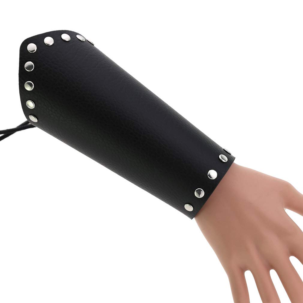 Unisex Faux Leather Gauntlet Wristband - Punk Gothic Bracelet with Lace Up Design, Wide Arm Armor Cuff for Men & Women | Perfect for Cosplay, Halloween, Rock Concerts and Gothic Fashion
