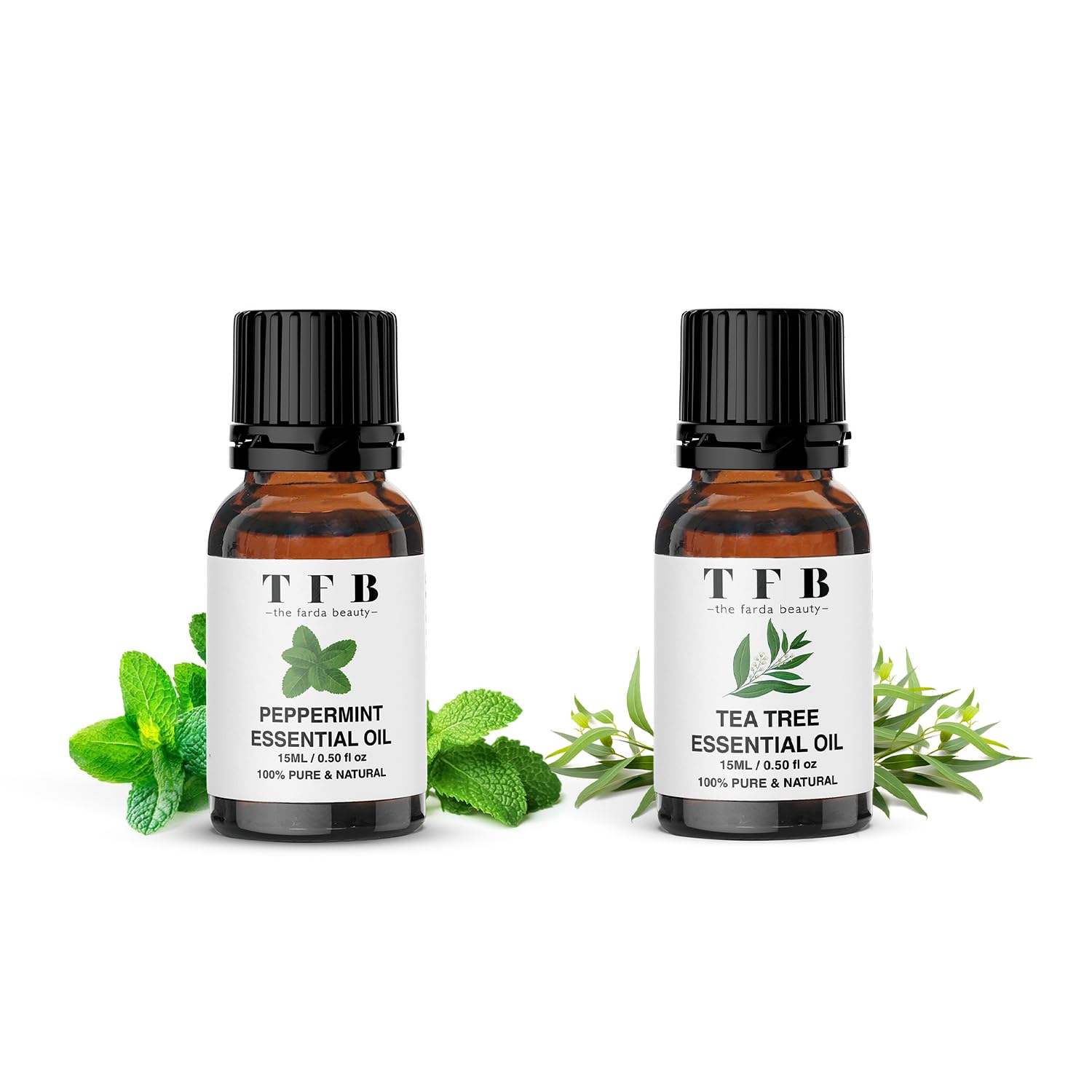 Organic Tea Tree & Peppermint Essential Oil Set (2x15ml) - Natural Dandruff Treatment, Scalp Care, Acne Solution & Stress Relief - Perfect for Aromatherapy, DIY Skincare & Relaxation at Home