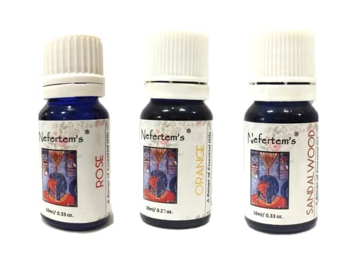 Nefertem Premium Essential Oils Set - 10ml Rose Oil, Sandalwood Oil & Orange Oil for Aromatherapy, Massage & Skin Care | Natural Relaxation & Wellness Blend