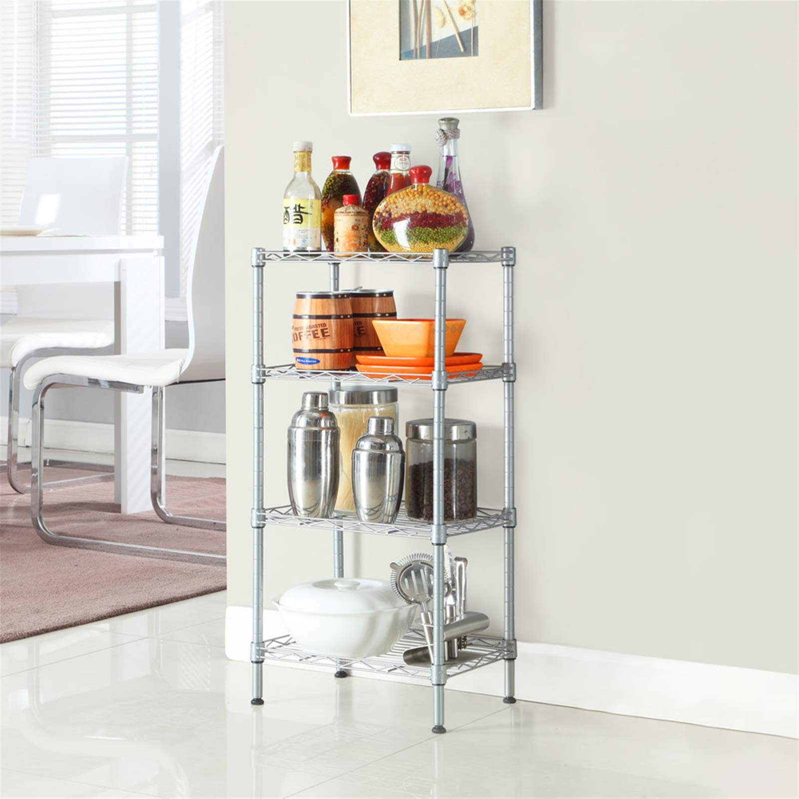 4-Tier Heavy Duty Steel Wire Shelving Unit - Adjustable Storage Rack for Laundry, Bathroom, Kitchen, Pantry & Closet (Black, 14