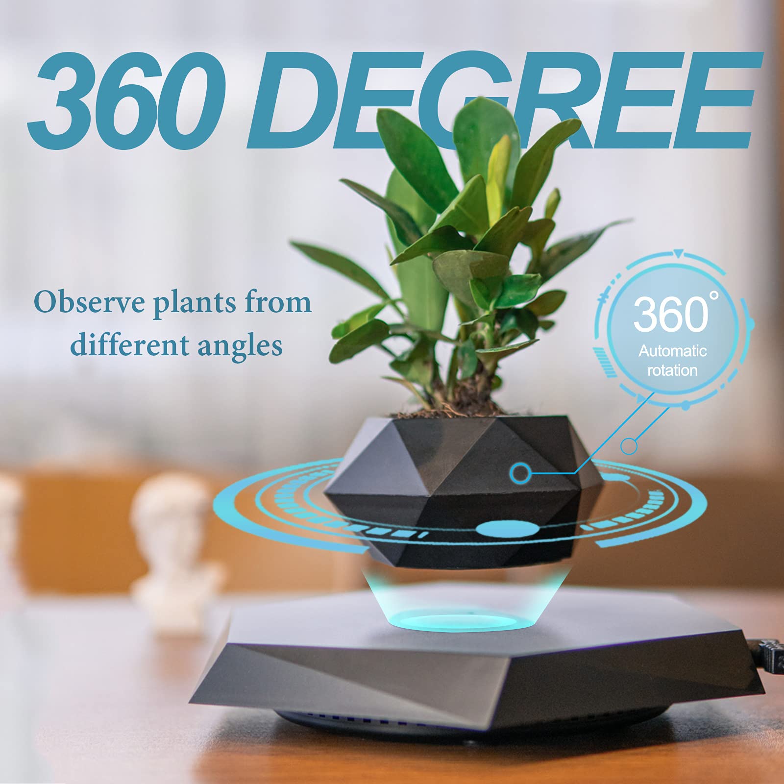Magnetic Levitating Plant Pot - Floating Rotating Flower Planter for Succulents, Home, Office & Desk Decor (Black) | Perfect for Living Room, Bedroom & Workspace Decorations