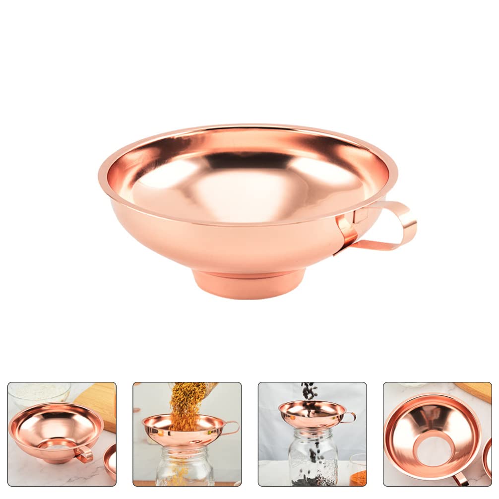 Beaupretty Stainless Steel Wide Mouth Kitchen Funnel - Rose Gold Liquid & Dry Ingredient Transfer Funnel with Strainer for Cooking, Baking, Canning & DIY Projects
