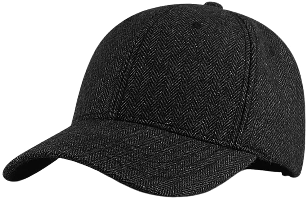 Men's Warm Wool Tweed Baseball Cap - Classic Winter Hat for Driving, Fishing, Golf & Ski - Thick Insulated Casual Dad Hat for Outdoor Activities & Cold Weather Protection