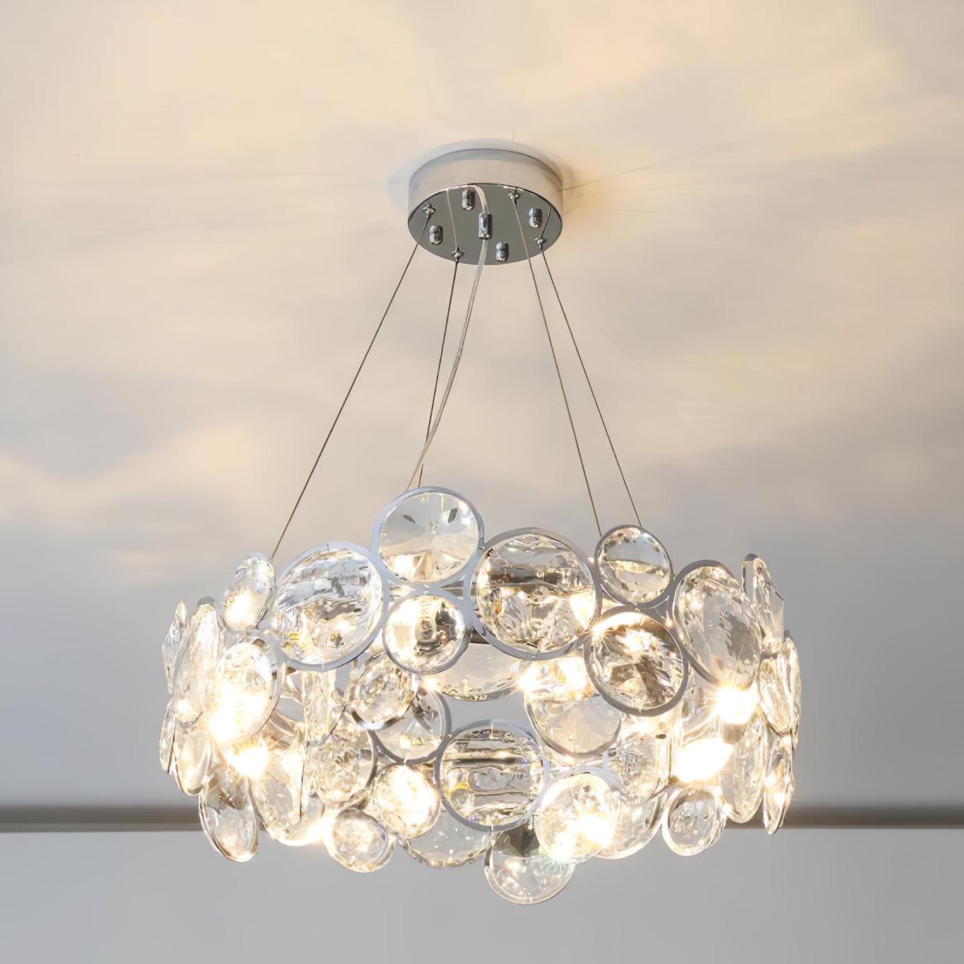 Elegant Chrome Round Crystal Chandelier - Modern Ceiling Light Fixture for Dining Room, Living Room & Bedroom Decor