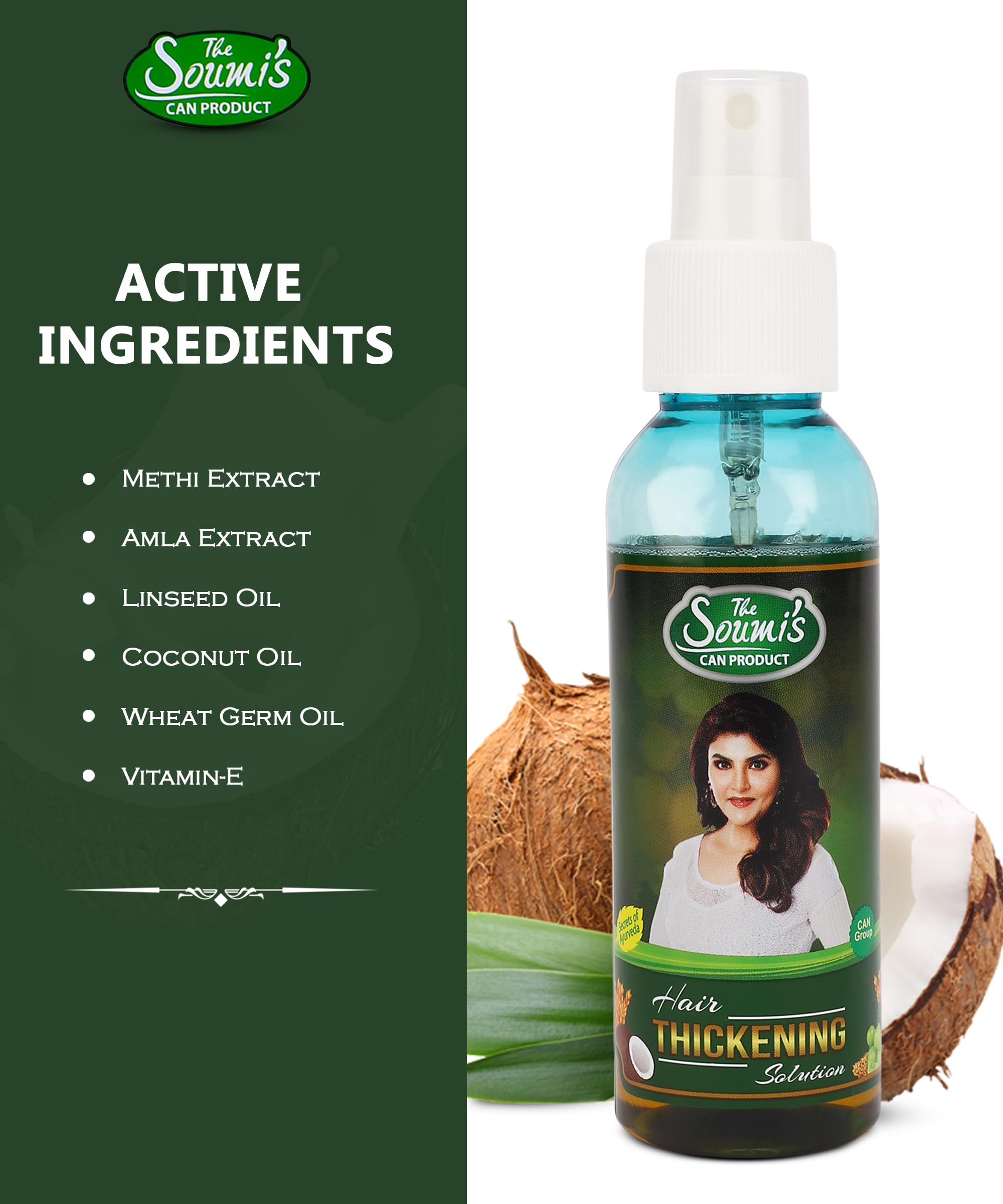 Soumi's Hair Thickening Solution with Castor Oil & Natural Extracts - Hair Growth Treatment for Thicker, Stronger Hair | Reduces Hair Loss & Strengthens Follicles | Vitamin E, Coconut Oil & Linseed Oil for Deep Hydration | Scalp Care for Men & Women | 100ml | Perfect for Daily Hair Care Routine & Scalp Repair