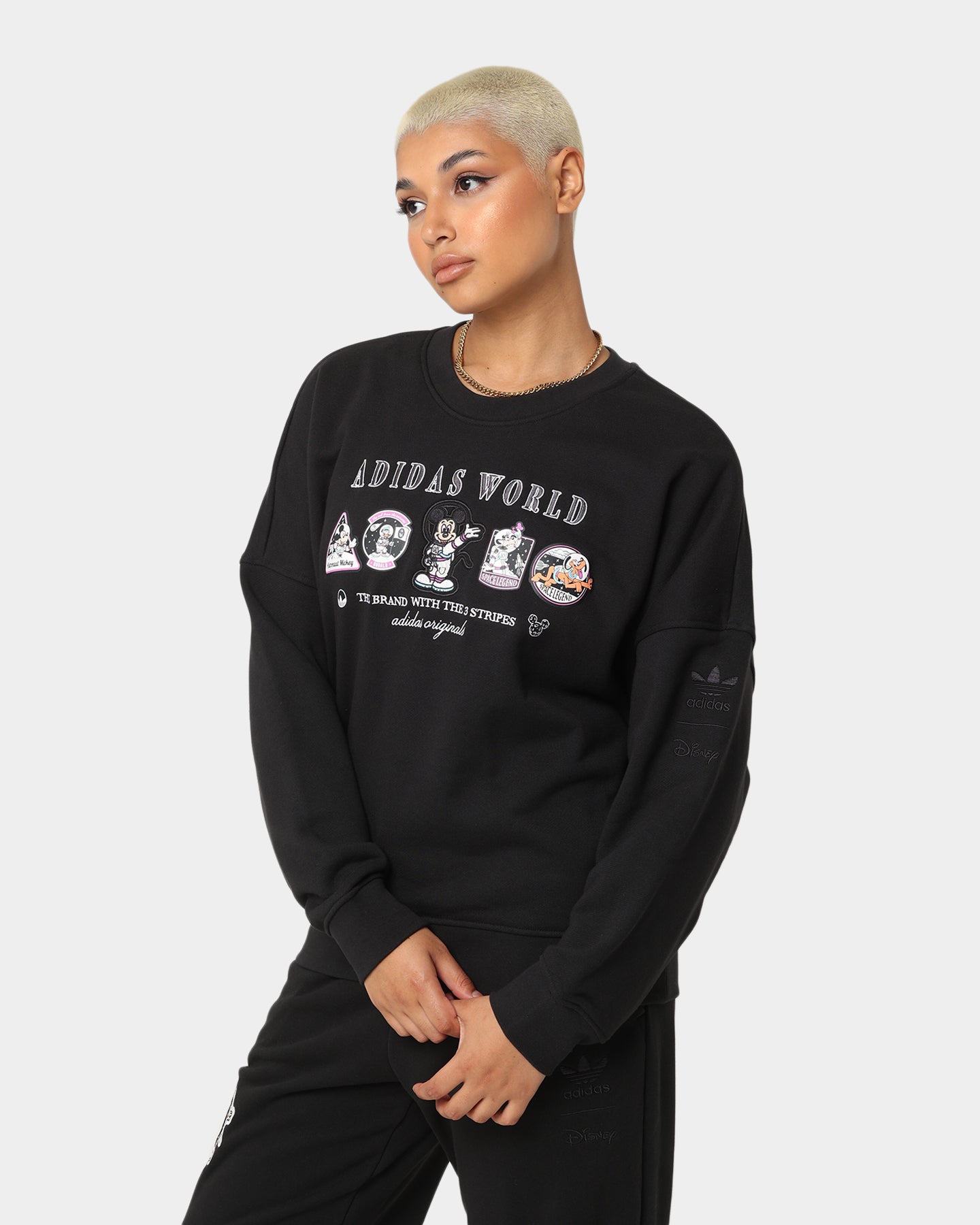 Adidas X Disney Women's Sweater - Black Cozy Pullover for Casual Wear & Lounge - Perfect for Disney Fans, Street Style & Winter Comfort