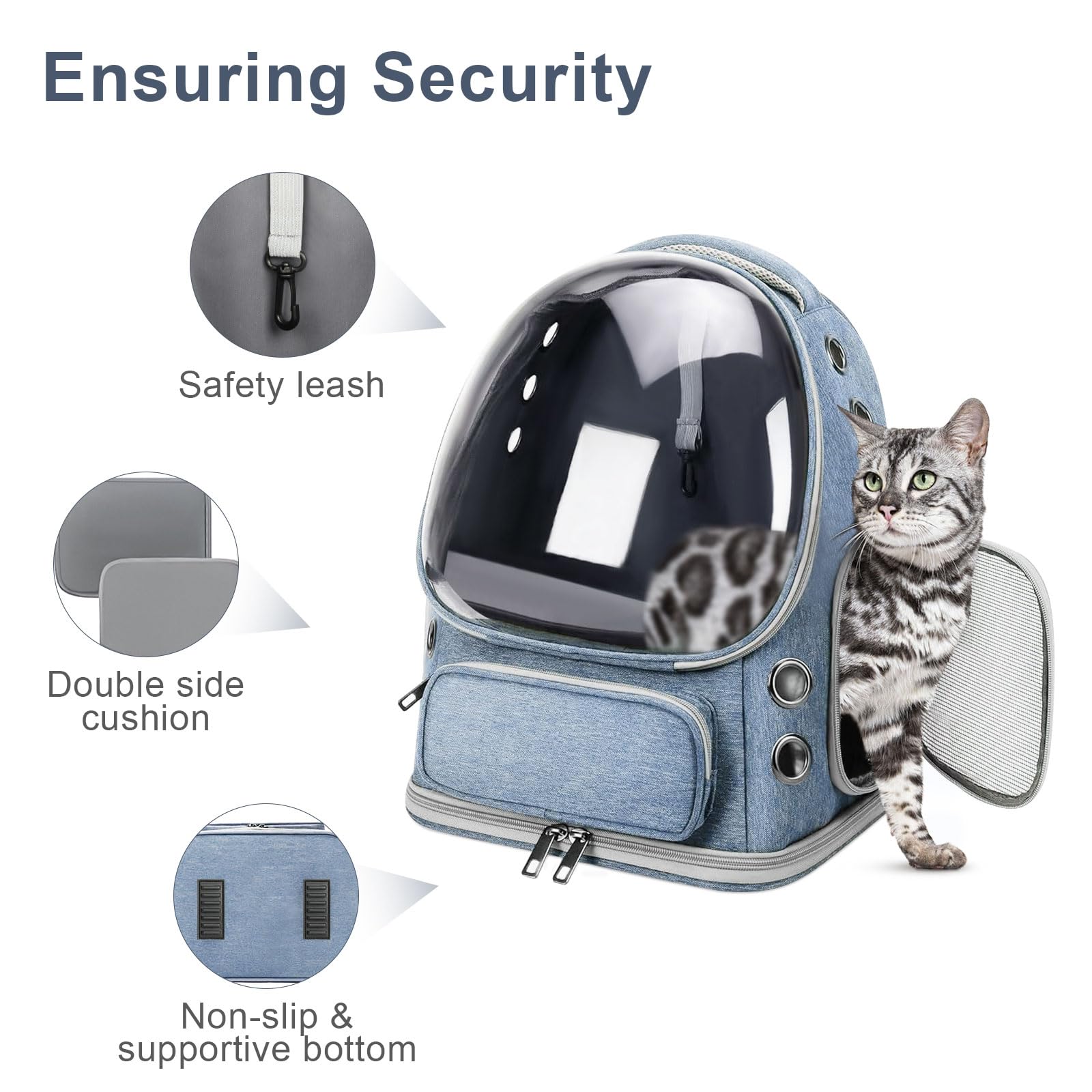 **Breathable Cat Backpack Carrier - Large Space Bubble Pet Travel Backpack for Cats & Small Dogs (Up to 20 lbs) | Airline Approved, Foldable & Transparent Design | Perfect for Travel, Hiking & Outdoor Adventures (Blue)**