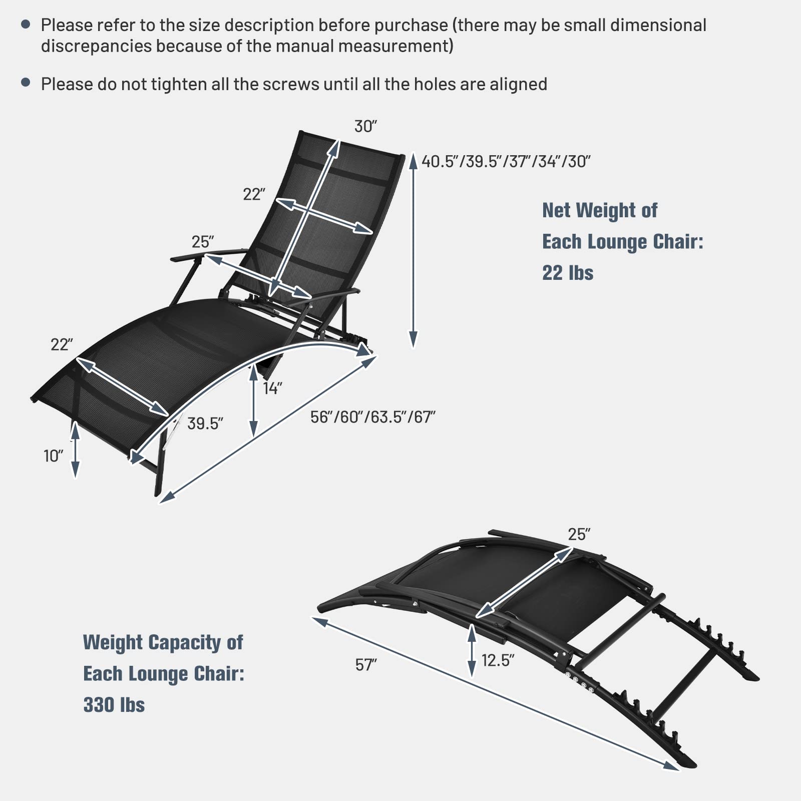 Tangkula 2-Piece Patio Chaise Lounge Set - Foldable Stackable Outdoor Chaise Lounge Chairs with Breathable Fabric & 5-Level Adjustable Backrest - Perfect for Poolside, Backyard, Garden Relaxation (Black)