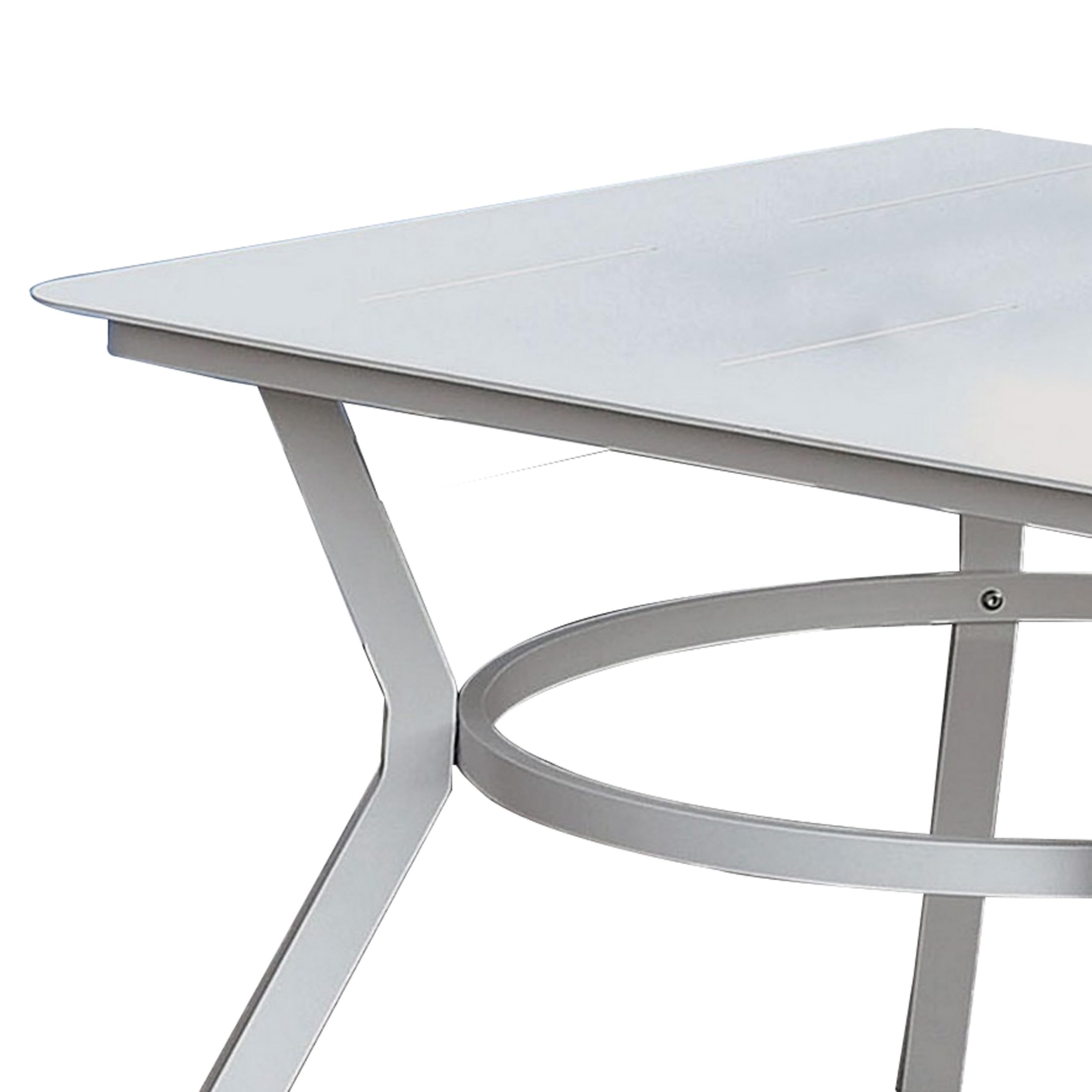 Benjara BM233798 White Aluminum Patio Table with Flared Legs - Outdoor Dining & Garden Furniture for Backyard, Poolside & Restaurant Use