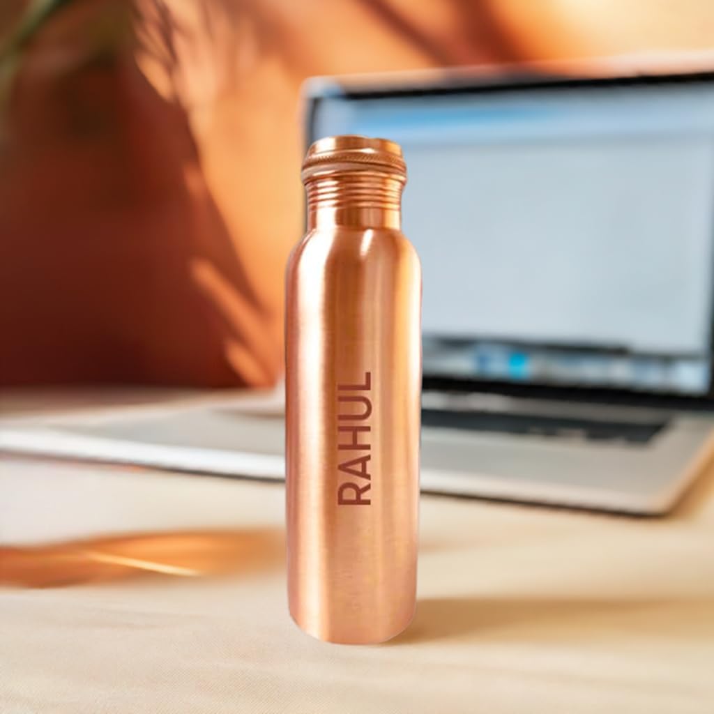 Customizable 950ml Pure Copper Water Bottle for Immune Boost, Digestion & Heart Health - Personalized with Name/Logo - Eco-Friendly Reusable Bottle for Gym, Yoga, Office & Travel