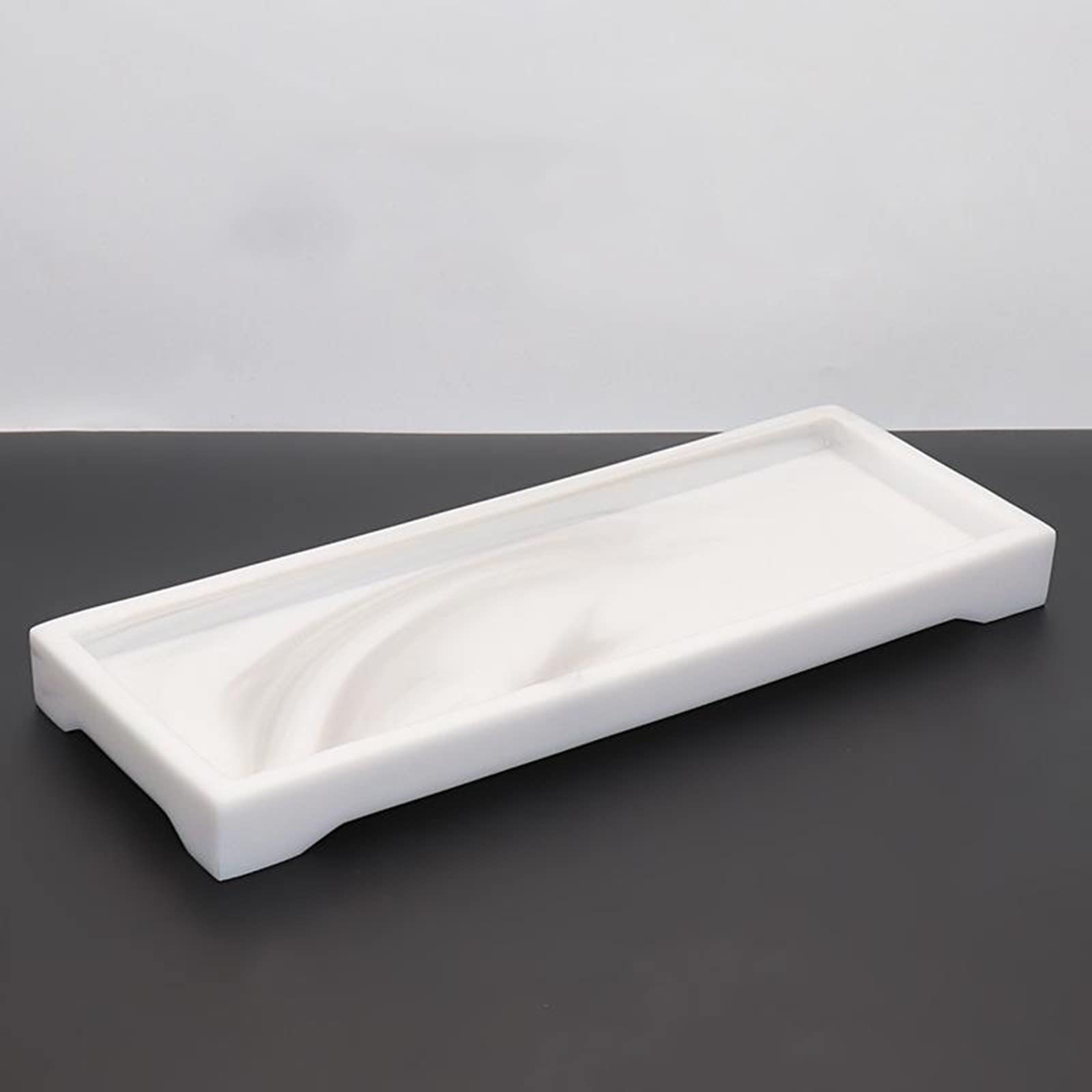 Premium Resin Marble Bathroom Tray - Elegant Vanity Organizer for Cosmetics, Perfume & Jewelry | Perfect for Toilet Tank, Wash Basin & Countertop Storage | Stylish Home Decor (White) - Ideal for Spa Days & Morning Routines