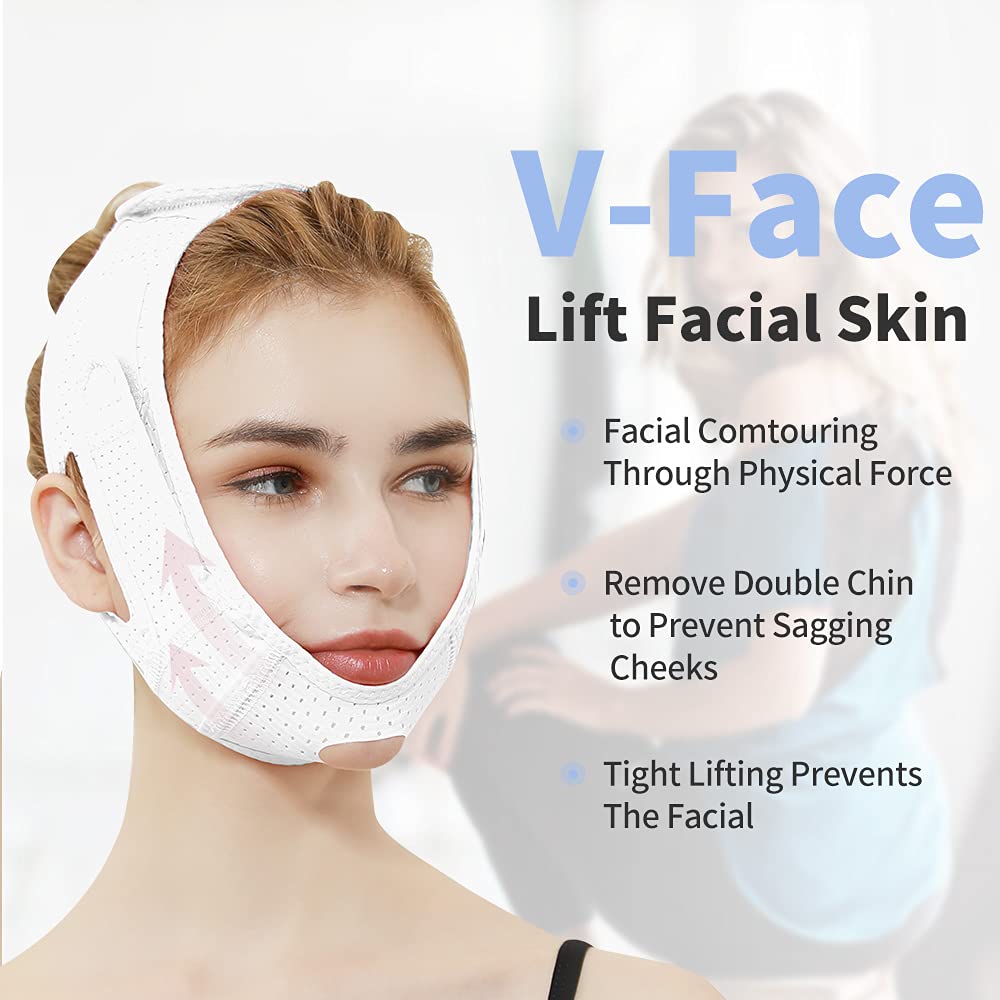 V Line Face Slimming Strap - Double Chin Reducer & Anti-Aging Chin Mask for Sagging Skin - Reusable, Breathable Facial Lifting Strap for Women & Men - Perfect for Home Use, Yoga, and Skincare Routine