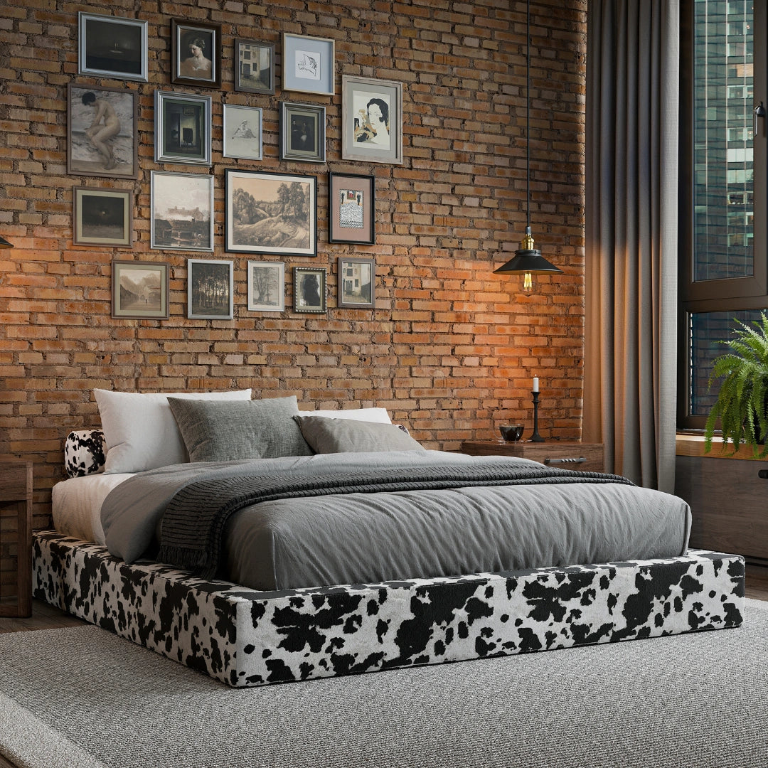Premium Ultra Bed Frame with Vegan Cowhide Upholstery - Stylish & Sustainable for Modern Bedrooms