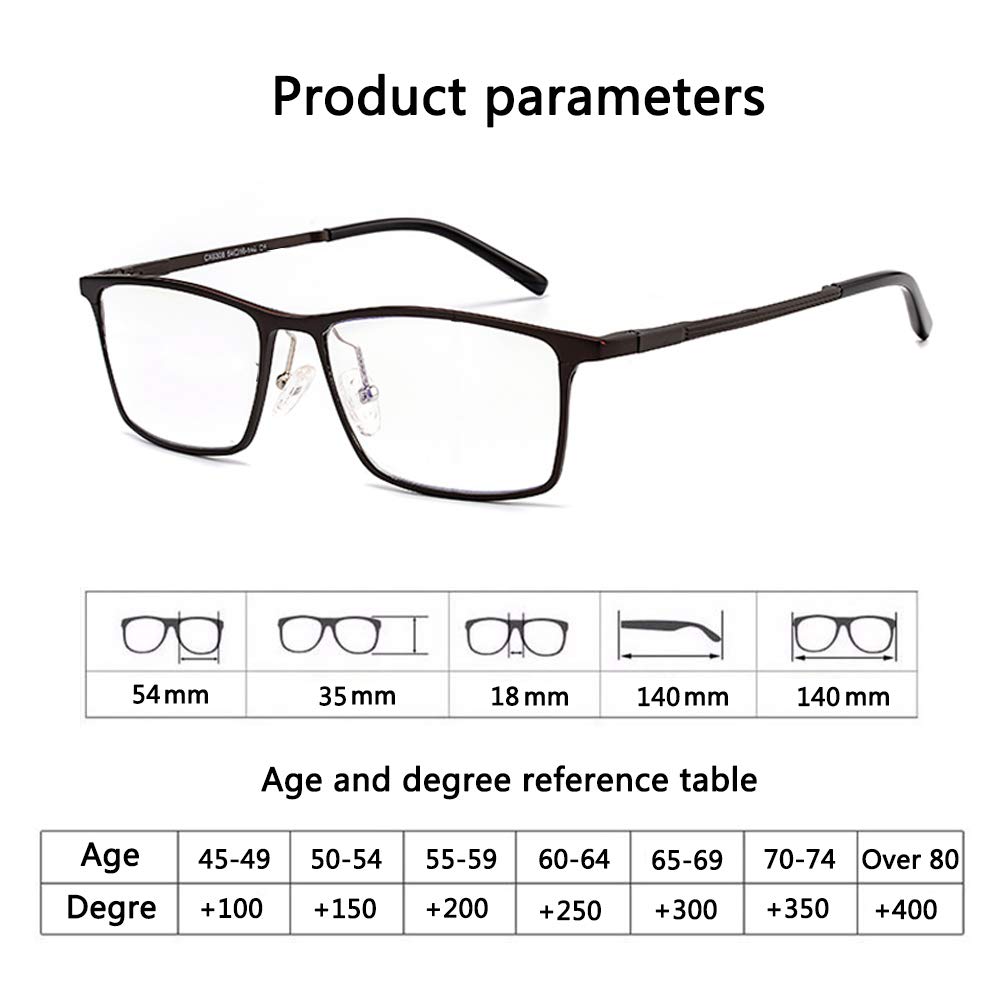 Anti-Blue Light Progressive Multifocal Reading Glasses for Men - Alloy Frame Magnifier Eyewear +3.00 Strength - Brown Color - Perfect for Computer Work, Reading & Screen Time Protection