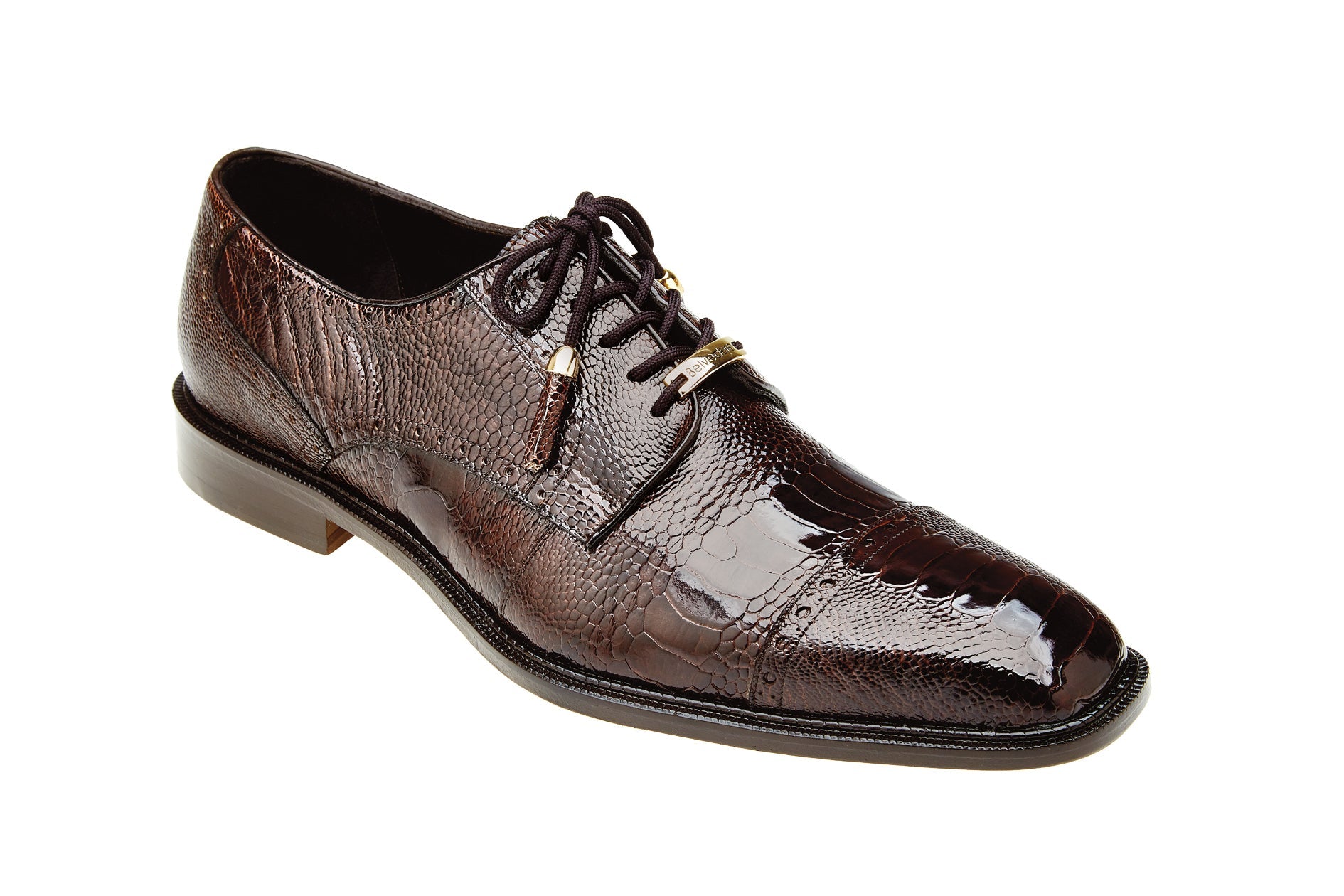 Belvedere Batta Genuine Ostrich Leather Dress Shoes for Men - Chocolate Brown 14006 | Luxury Formal Shoes for Business, Weddings & Special Occasions