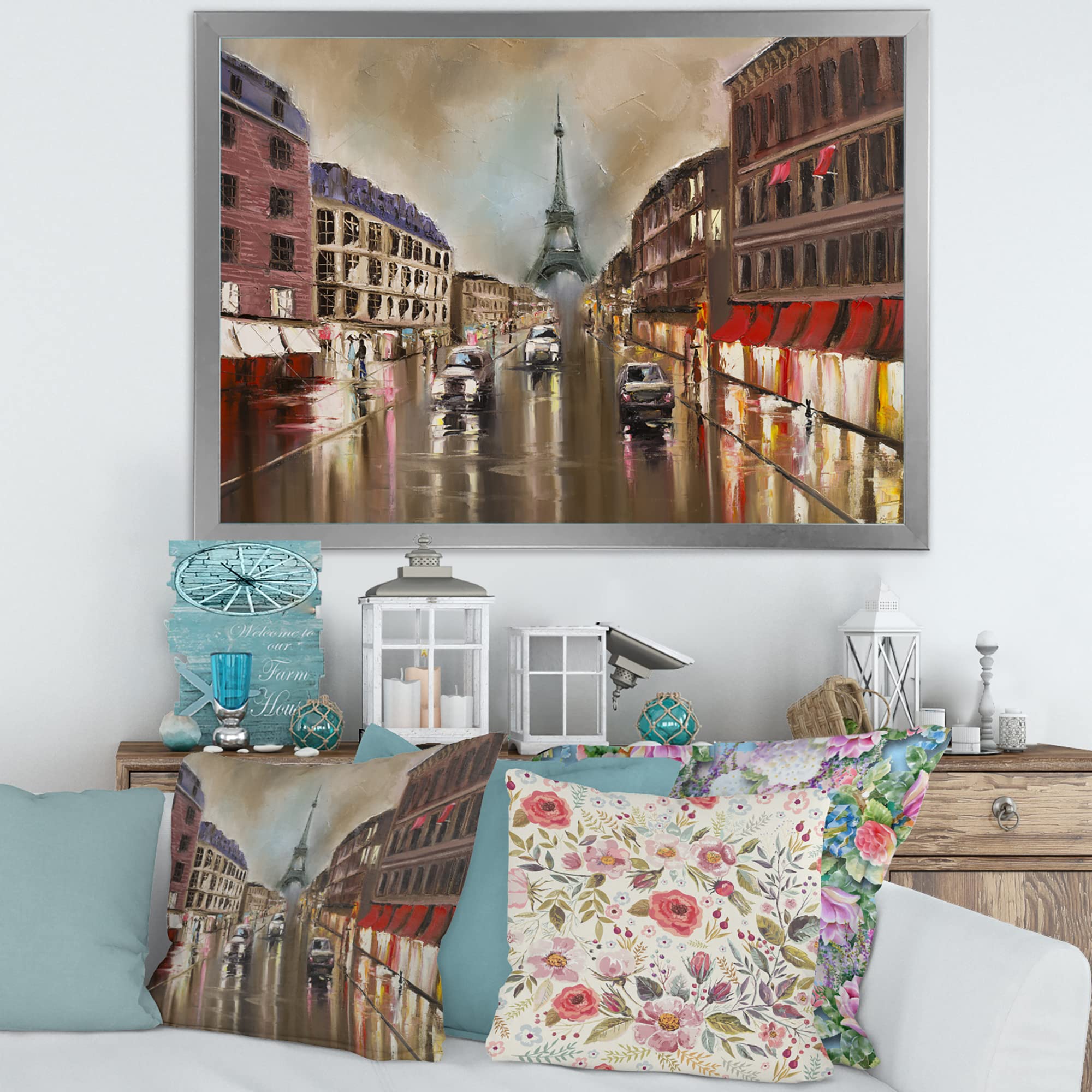 Gray Paris Quiet Rainy Street Traditional Framed Wall Art - Perfect for Living Room, Bedroom & Office Decor