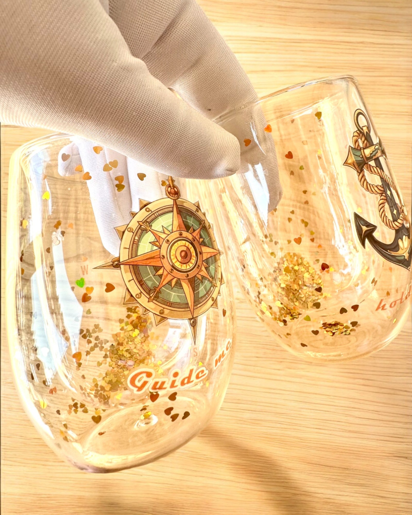 Premium Double Walled Glasses with Gold Flakes - Set of 2 (300ml) | Custom Engraving Available | Perfect for Cocktails, Wine Tasting & Luxury Home Decor