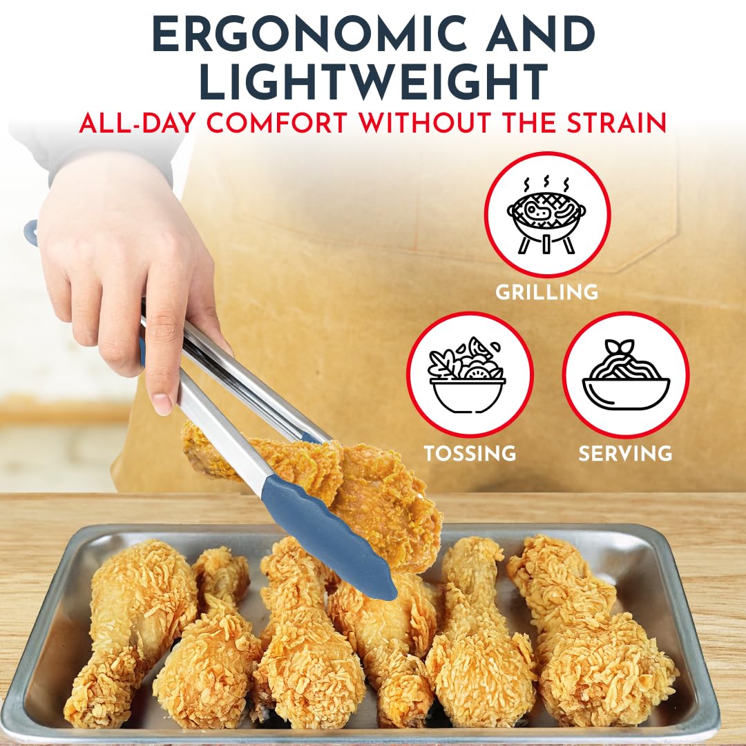 Premium Silicone Kitchen Tongs Set - 3 Heat-Resistant Cooking Tongs (7